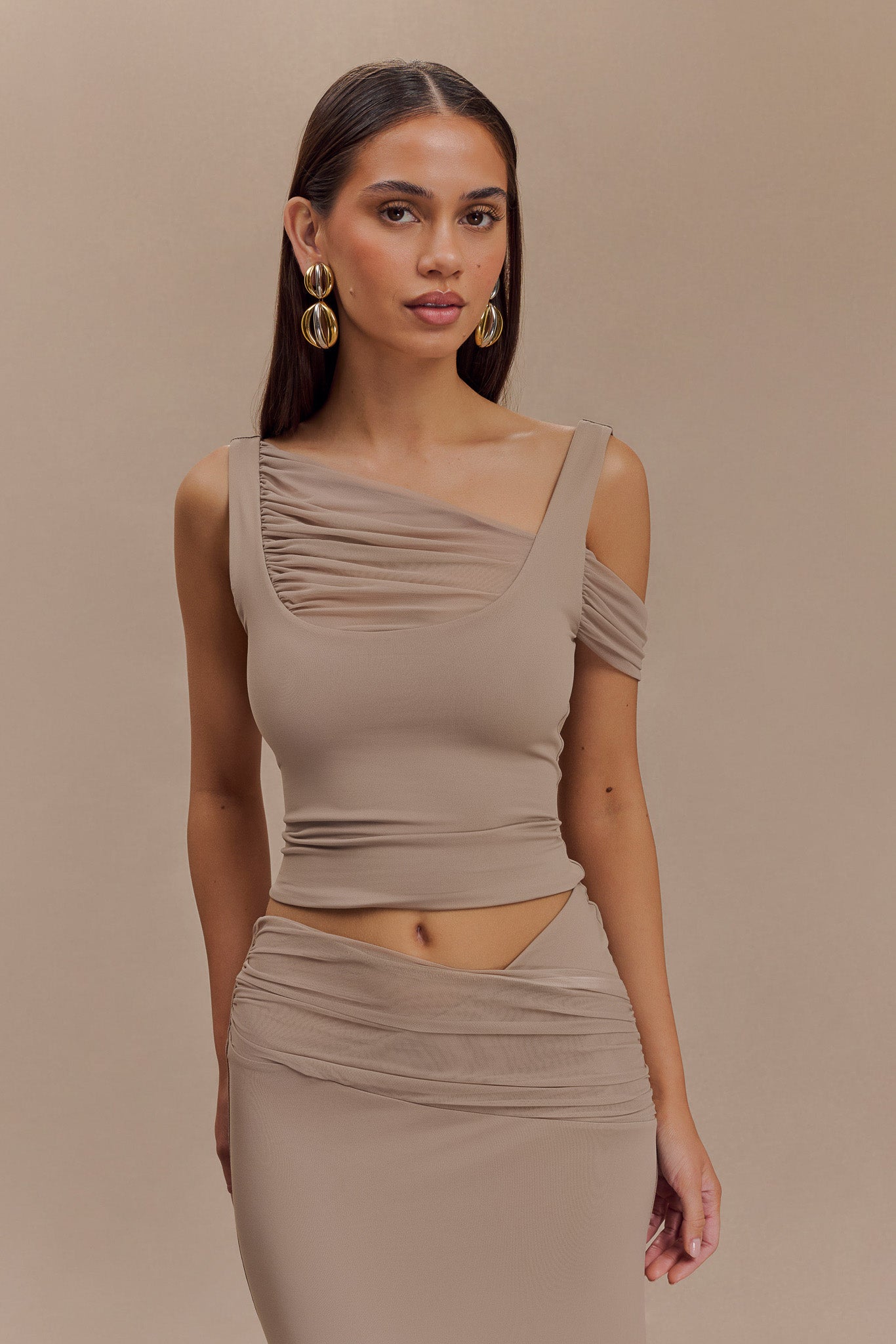 Jules Recycled Nylon And Mesh Sleeveless Top - Taupe