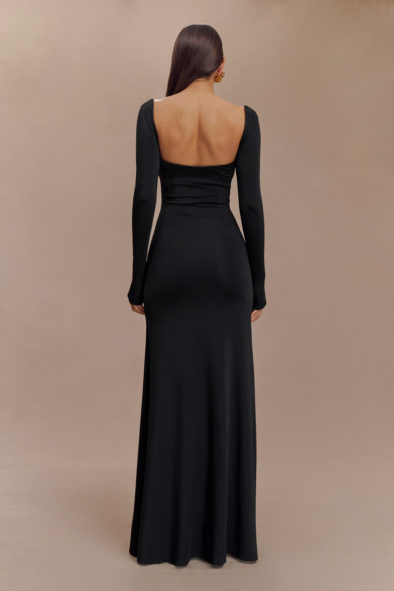 Desirie Slinky Long Sleeve Maxi Dress With Split - Black #3