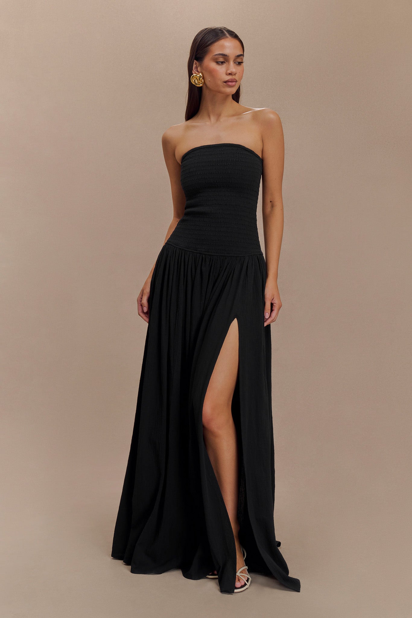 Maureen Cotton Shirring Maxi Dress - Black #5
