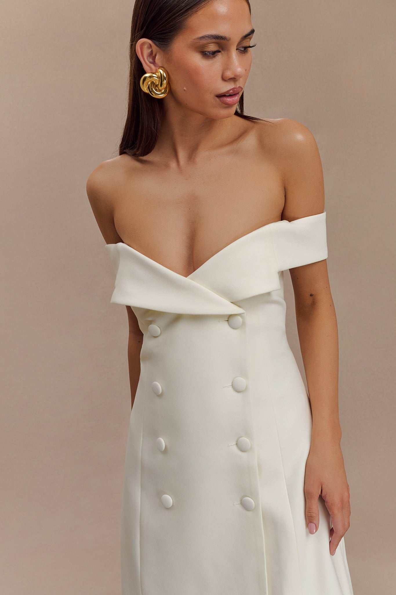 Noelle Off Shoulder Suiting Mini Dress - Ivory #6