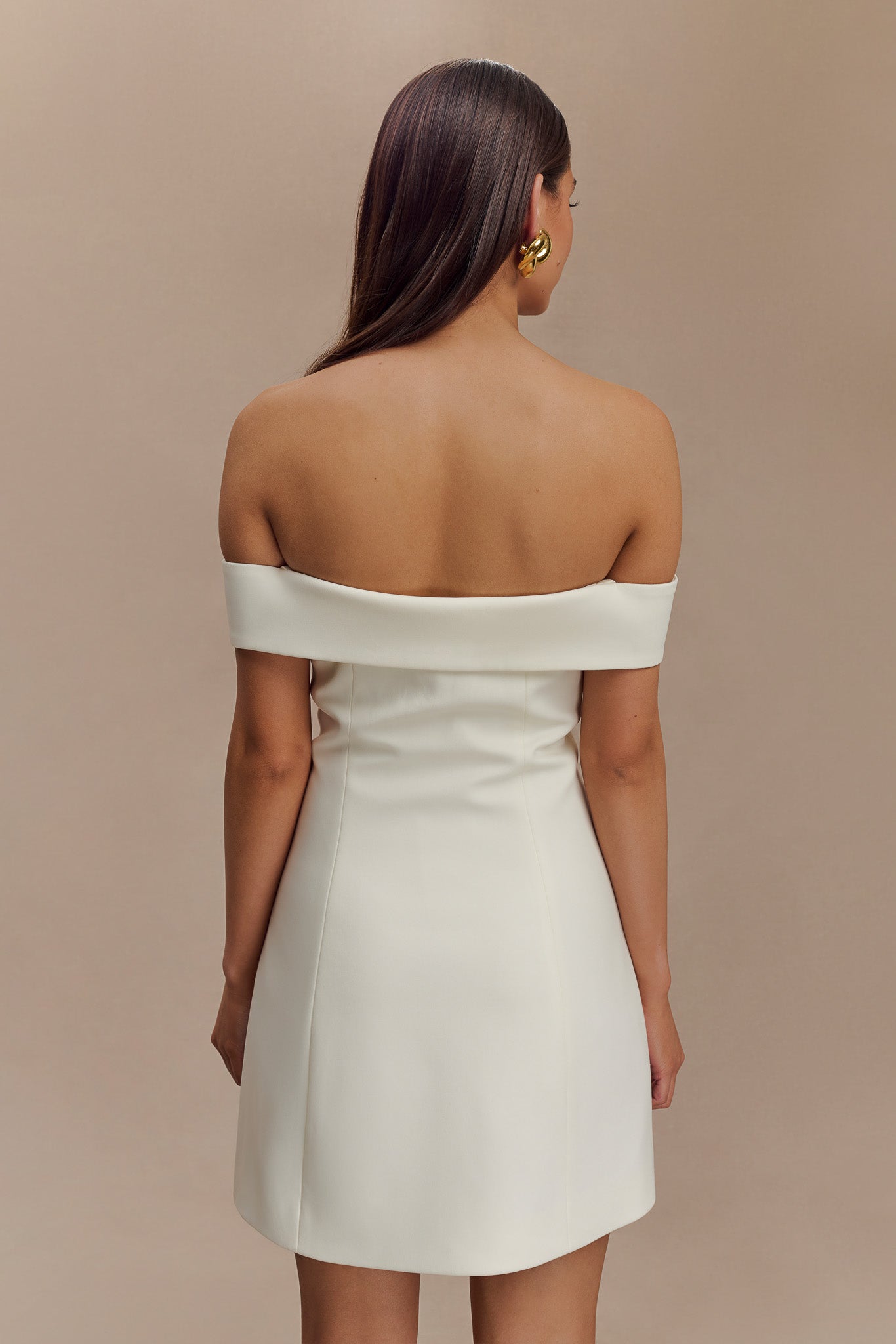 Noelle Off Shoulder Suiting Mini Dress - Ivory #4