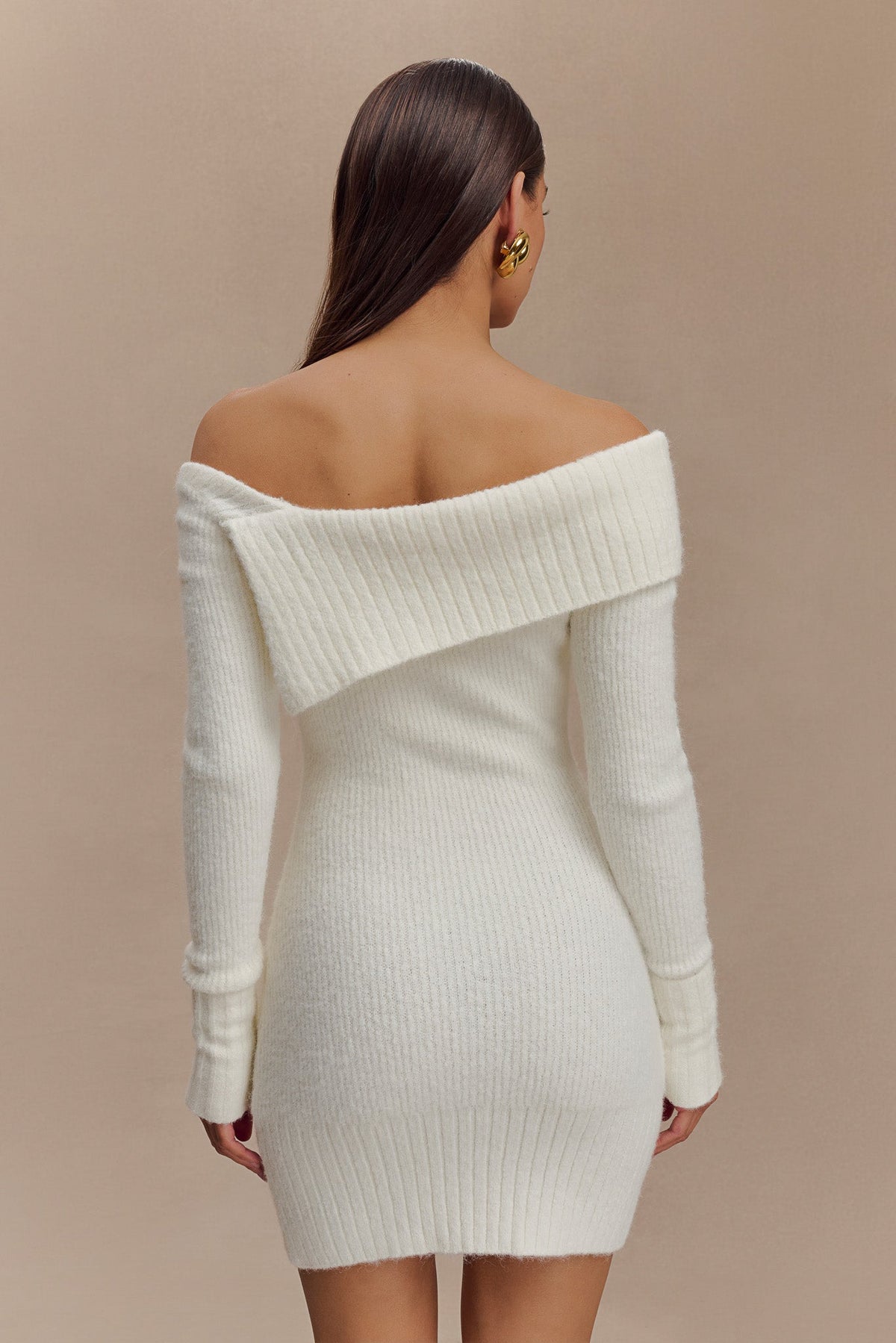 Stephanie Asymmetric Knit Mini Dress - Ivory #3