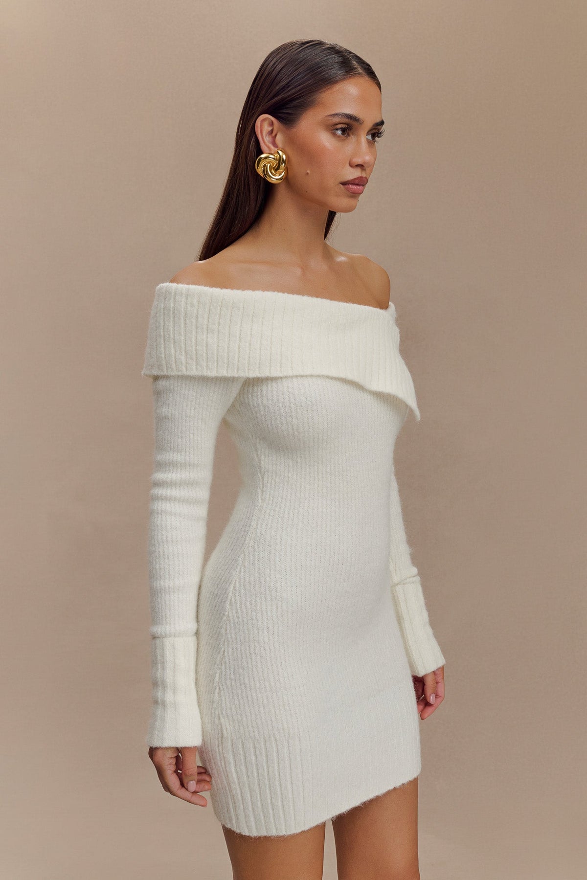 Stephanie Asymmetric Knit Mini Dress - Ivory #6