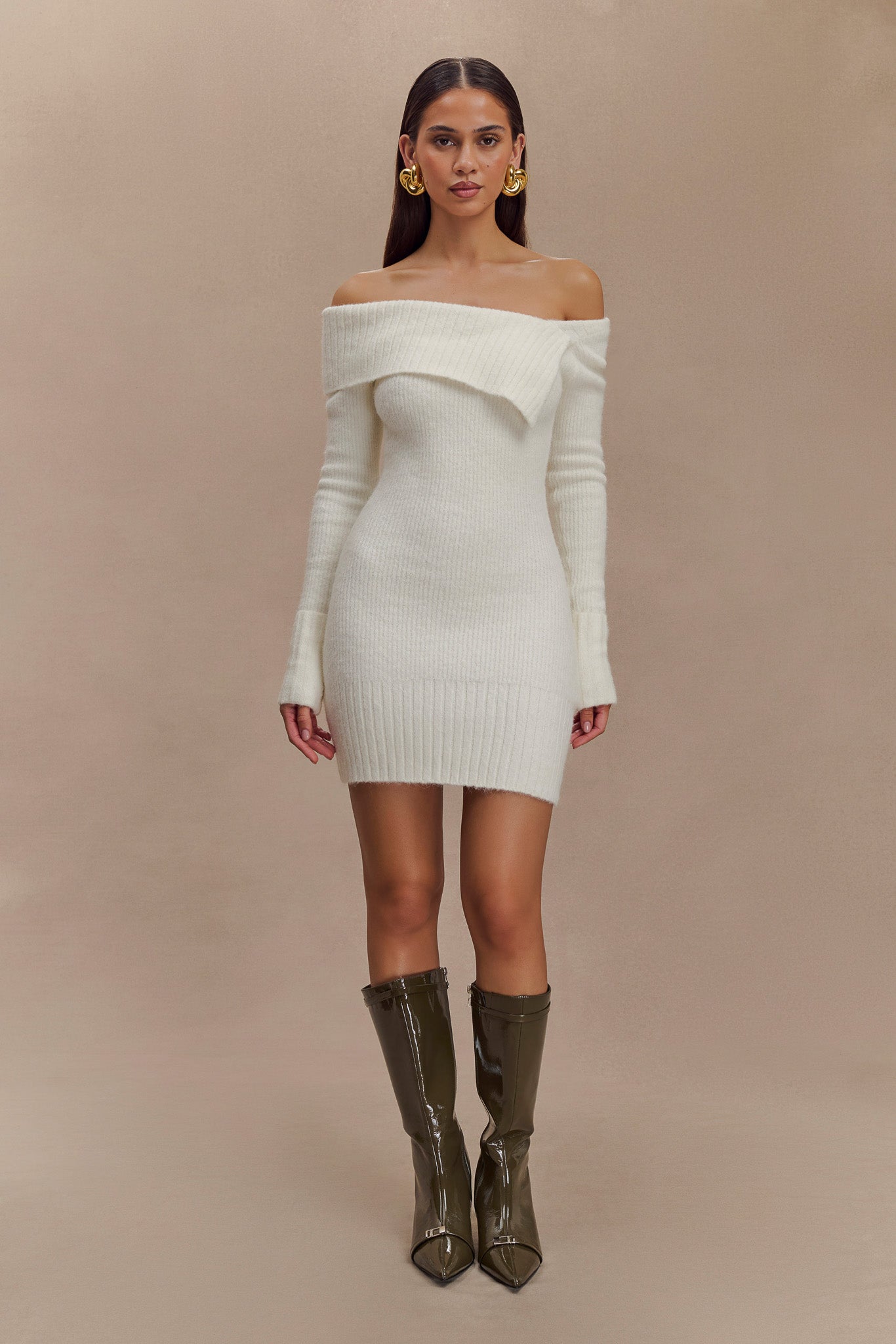 Stephanie Asymmetric Knit Mini Dress - Ivory #7