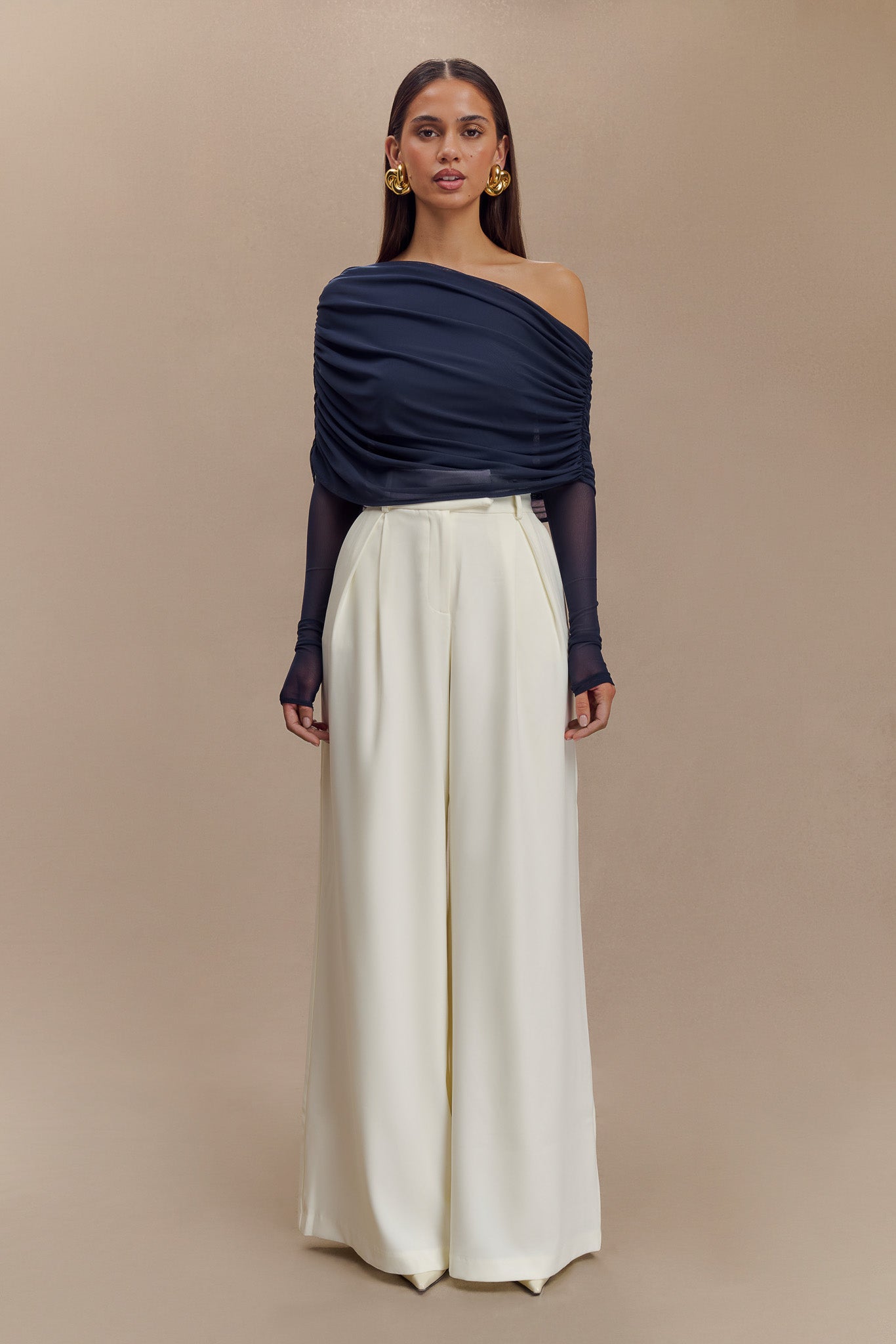 Everly Sheer Mesh Off Shoulder Top - Dark Navy #7