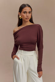 Yasmin Asymmetrical Long Sleeve Top - Mahogany