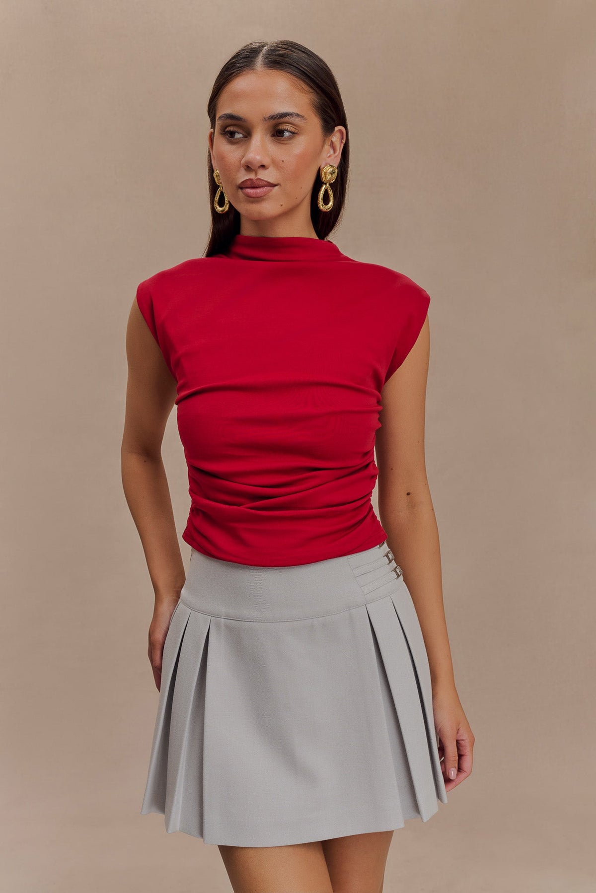 Ellia High Neck Sleeveless Top - Red #3