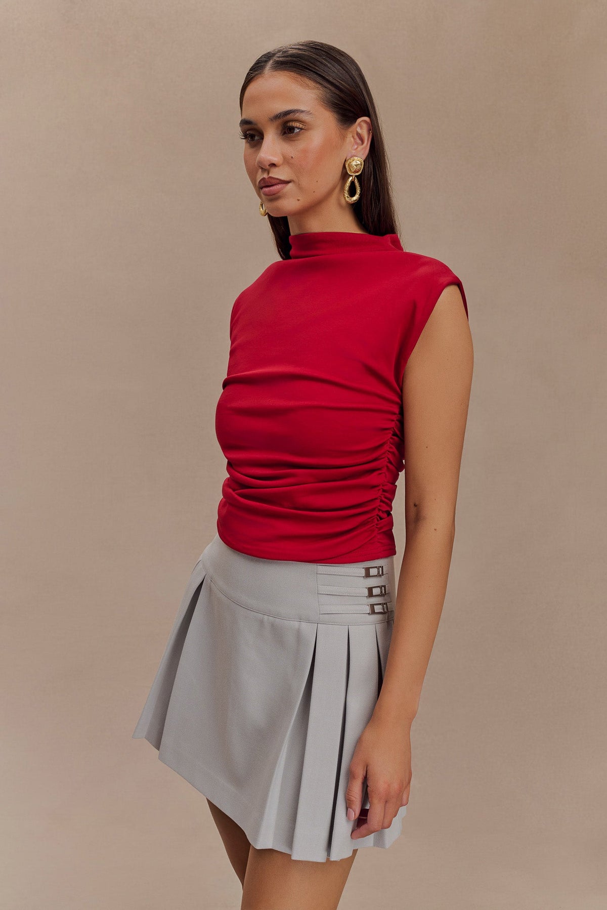 Ellia High Neck Sleeveless Top - Red #5