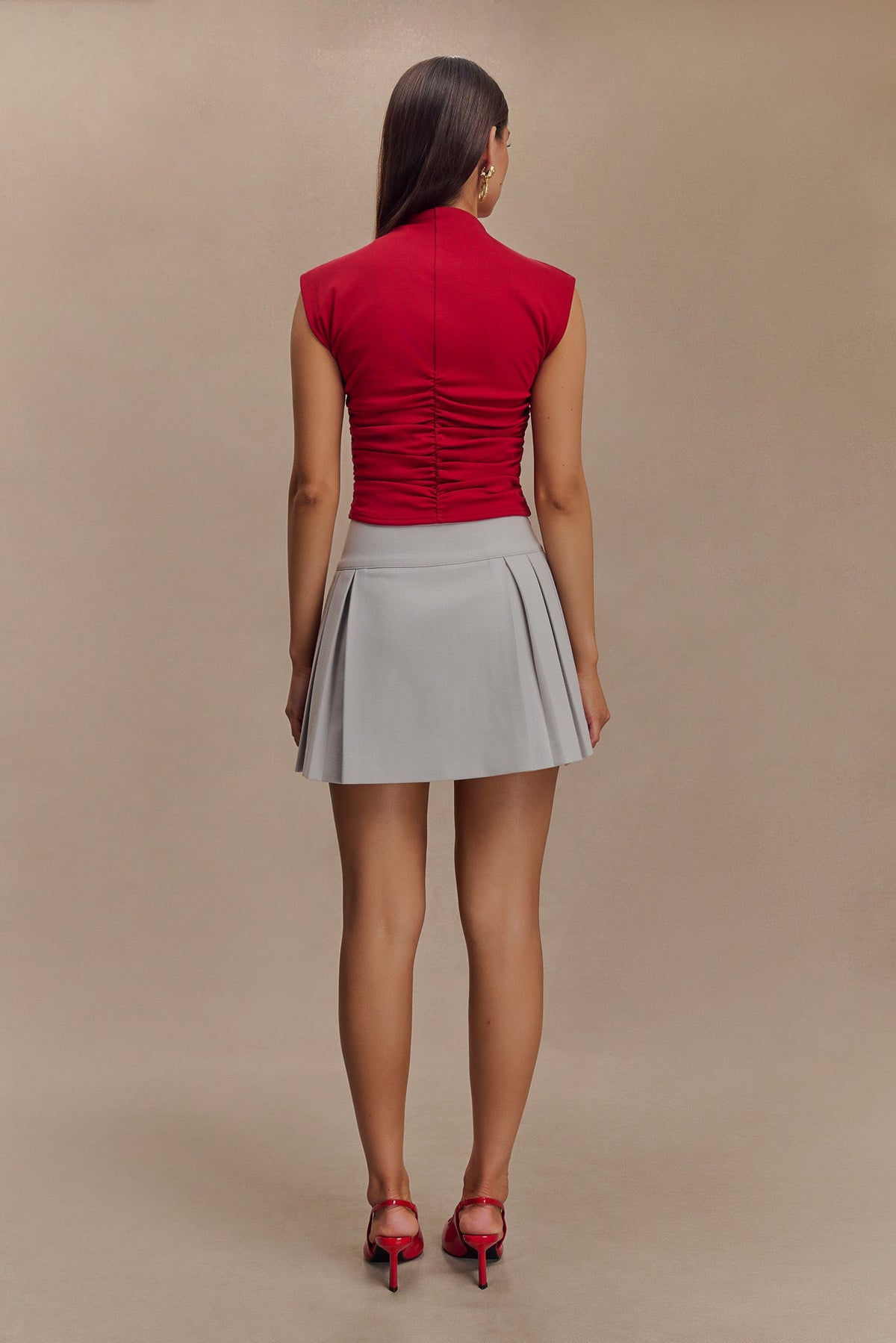 Ellia High Neck Sleeveless Top - Red #2