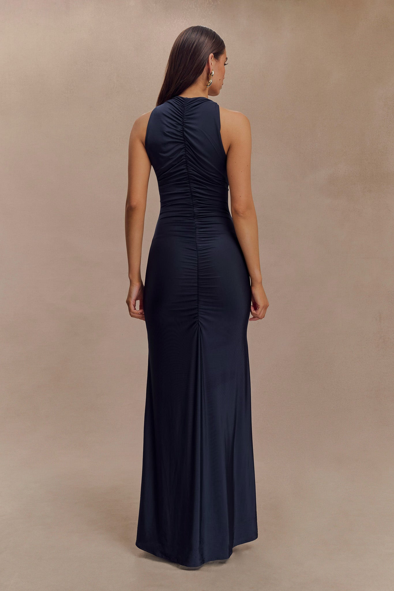 Priya Slinky Ruched Halter Maxi Dress - Navy #2