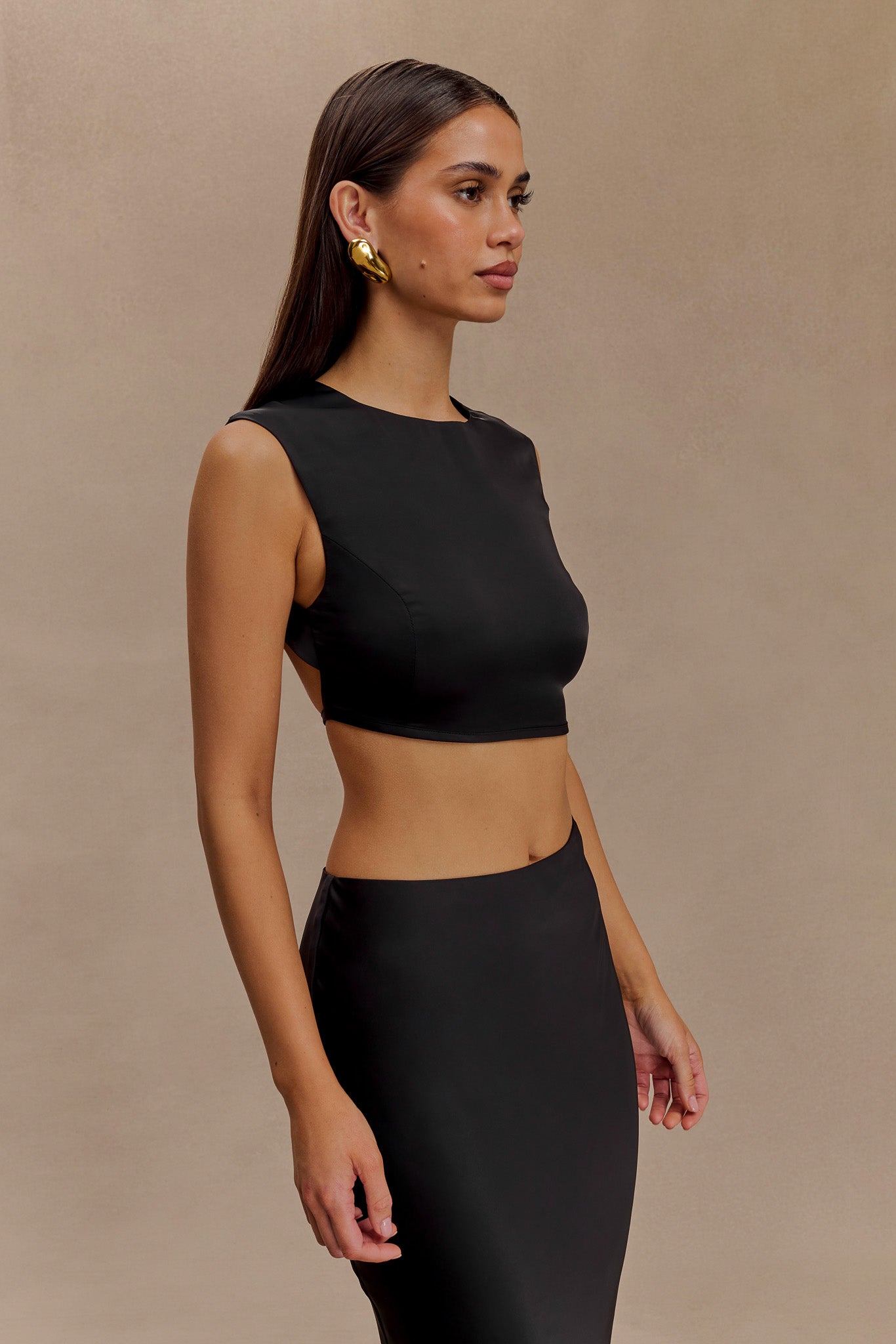 Viviana Satin Sleeveless Crop Top - Black #5