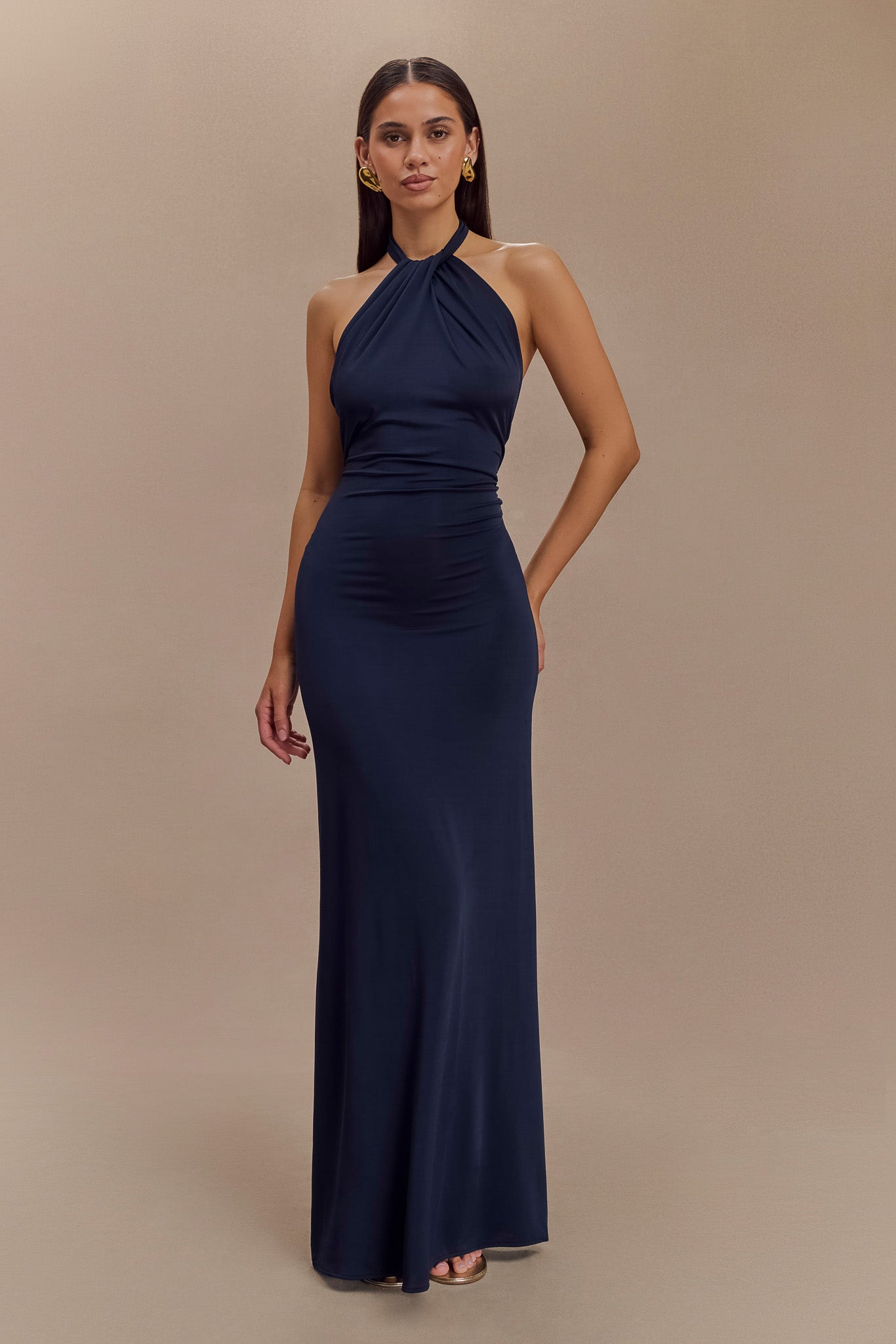 Elyna Slinky Halter Maxi Dress - Navy