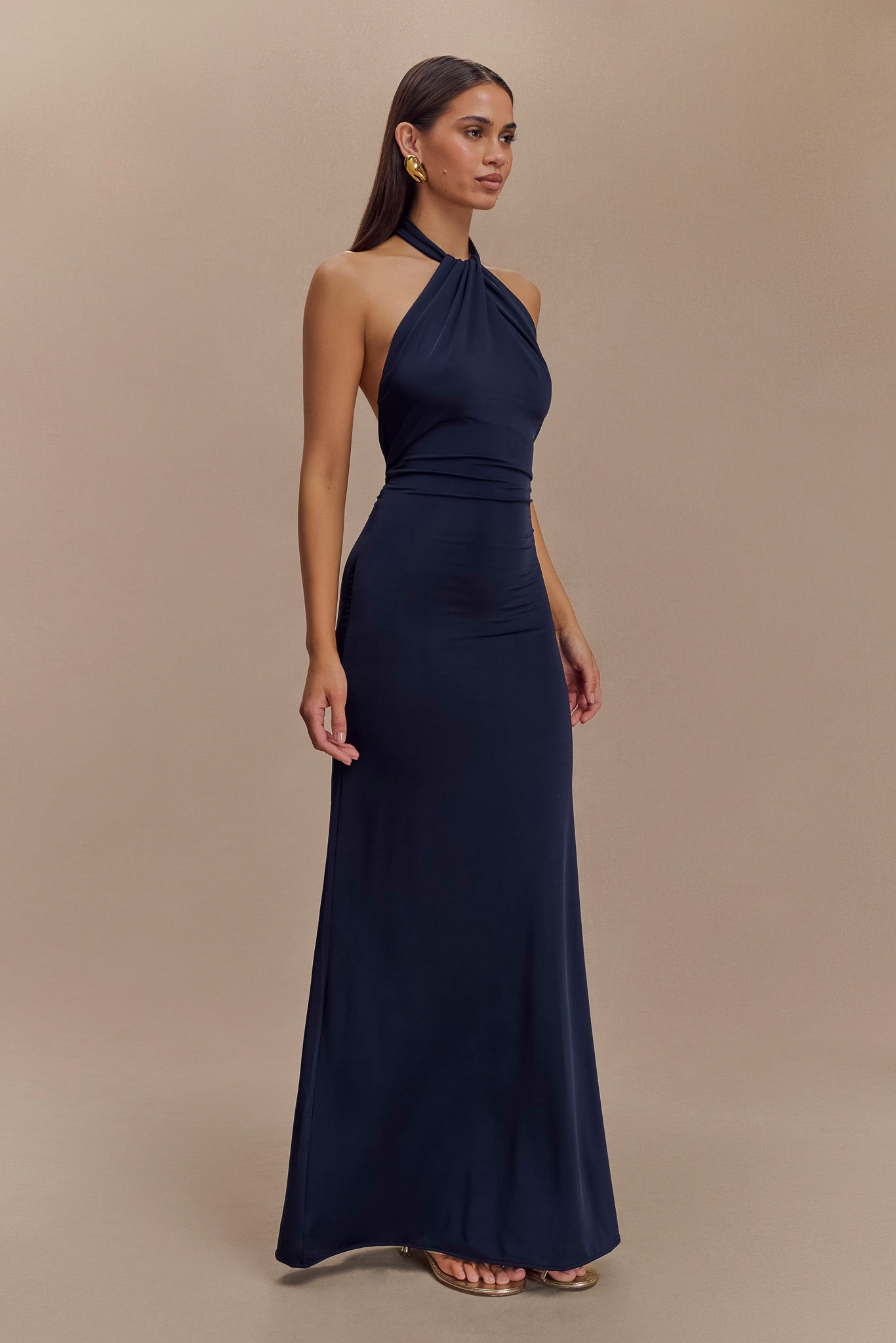 Elyna Slinky Halter Maxi Dress - Navy