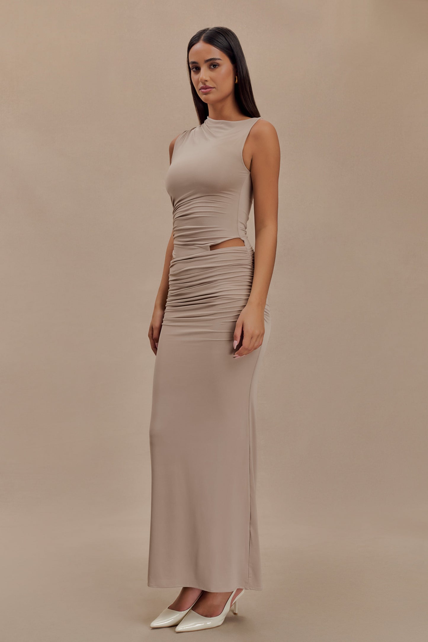 Kaia Slinky Cut Out Maxi Dress - Taupe