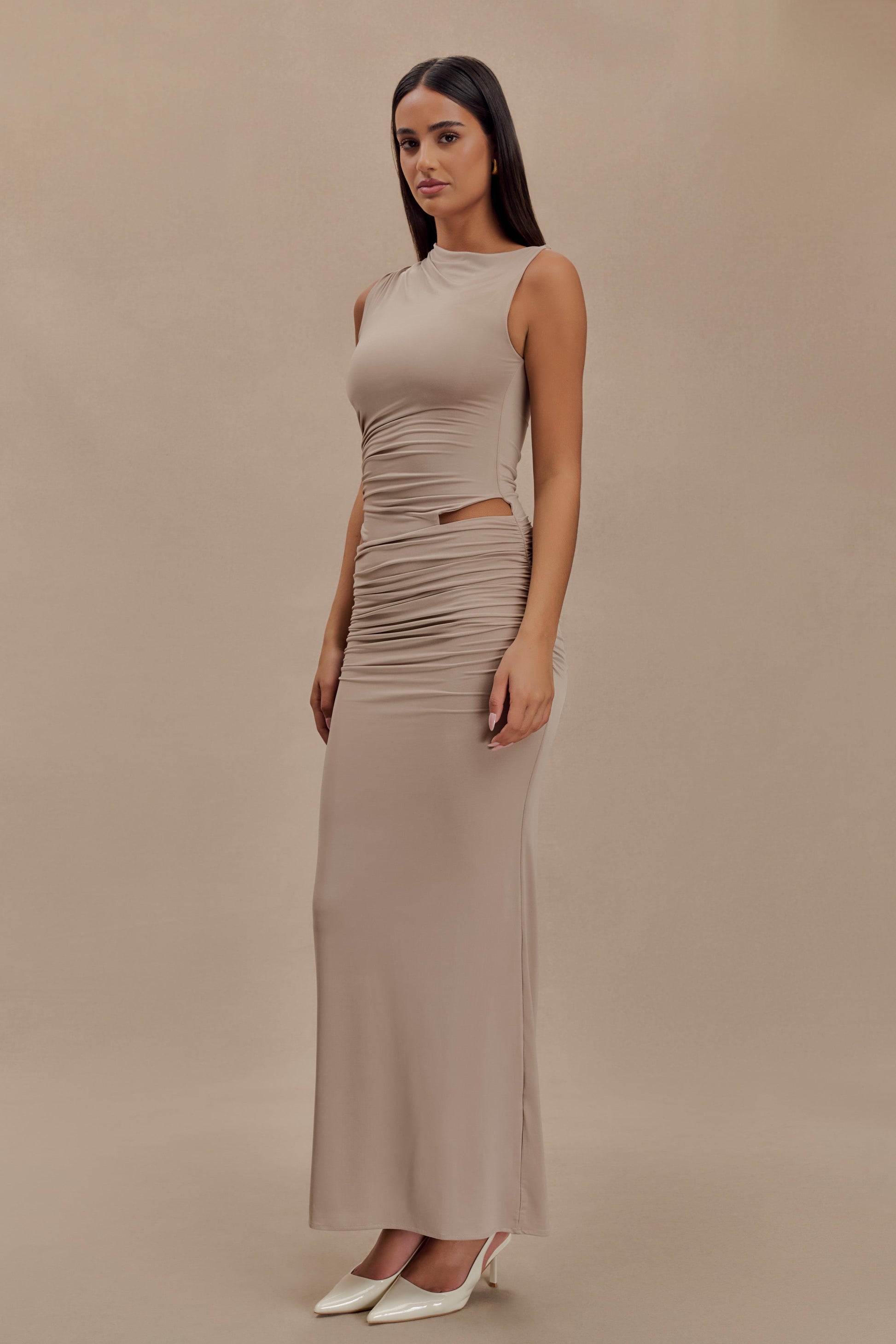 Kaia Slinky Cut Out Maxi Dress - Taupe #4