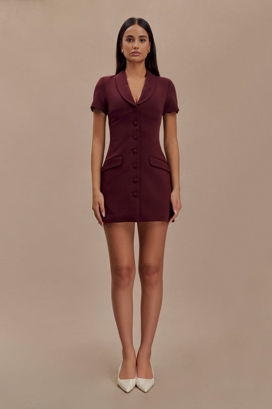 Paolina Collared Suiting Mini Dress - Plum