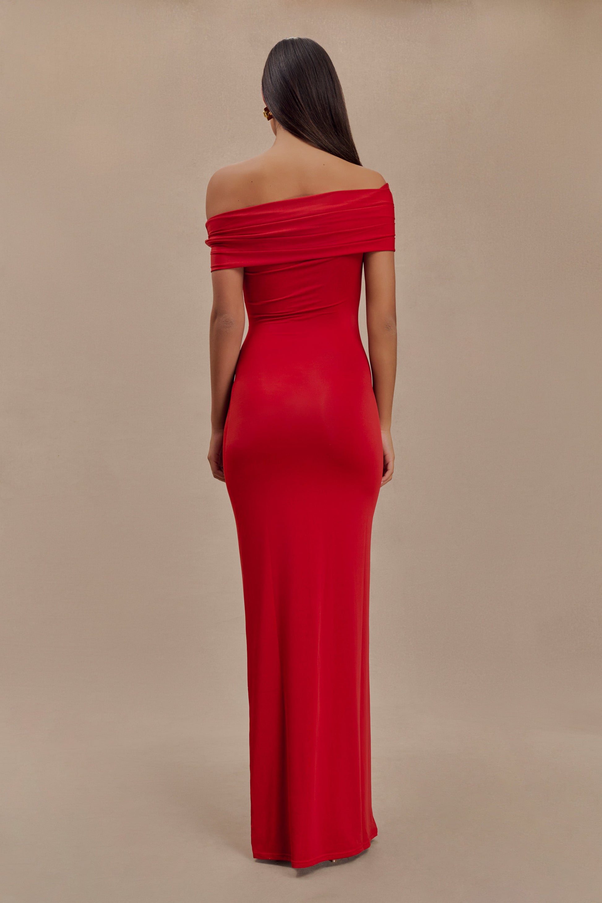 Cassandra Off Shoulder Slinky Maxi Dress - Red #2