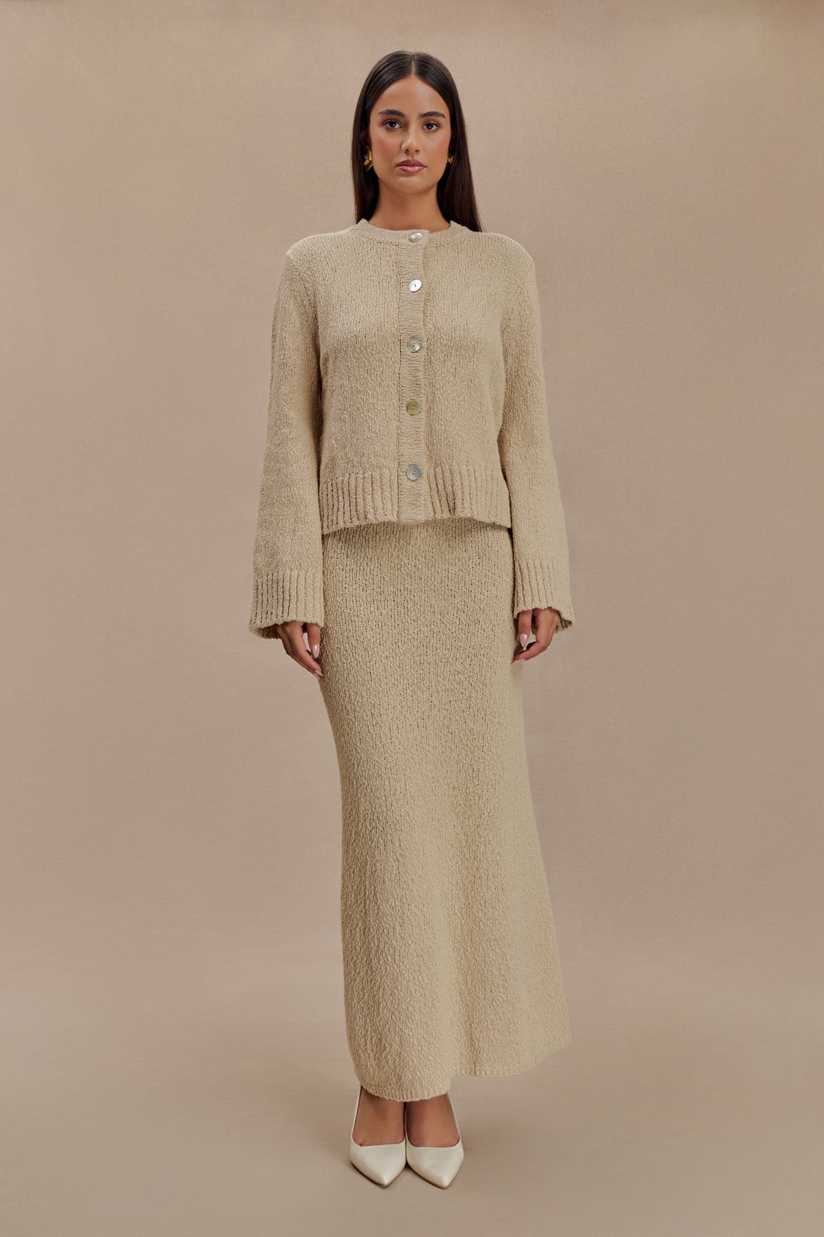Moira Oversized Boucle Cardigan - Wheat #5