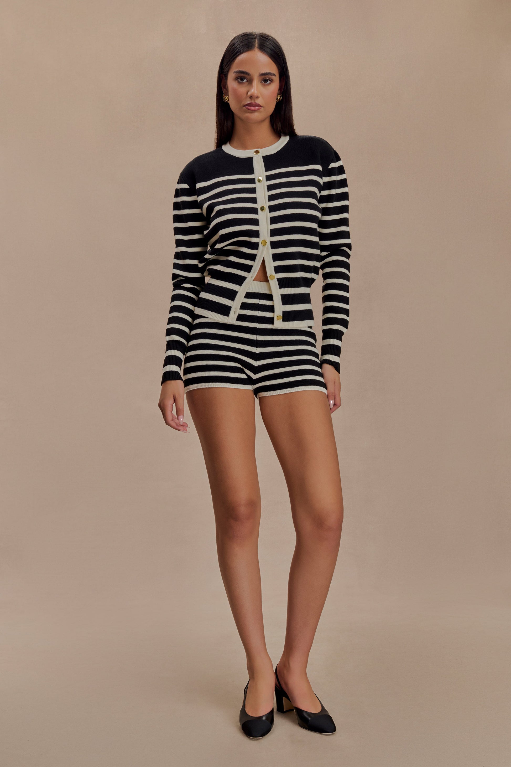Tabitha Stripe Knit Shorts - Black/White #5