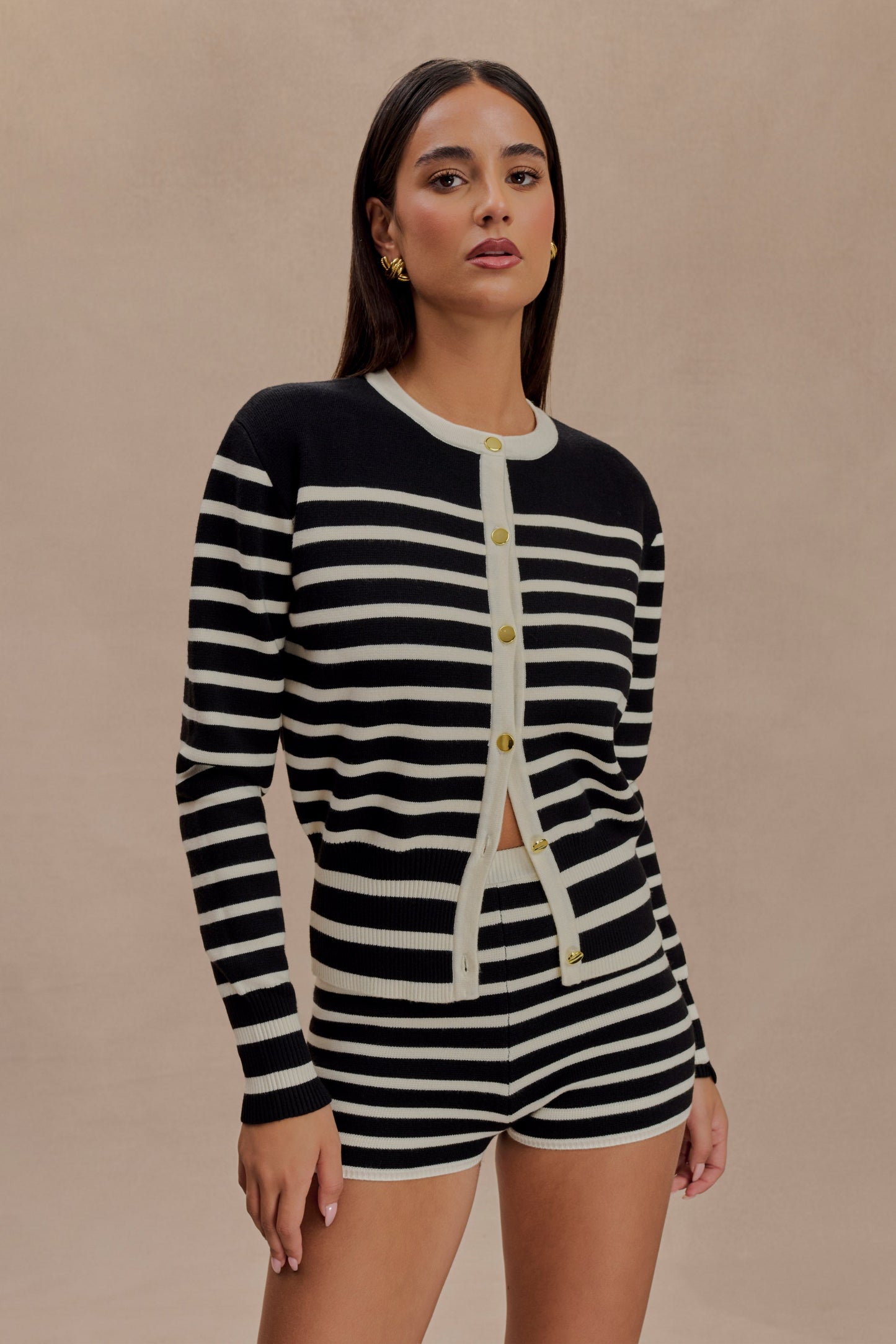 Talia Stripe Knit Cardigan - Black/White