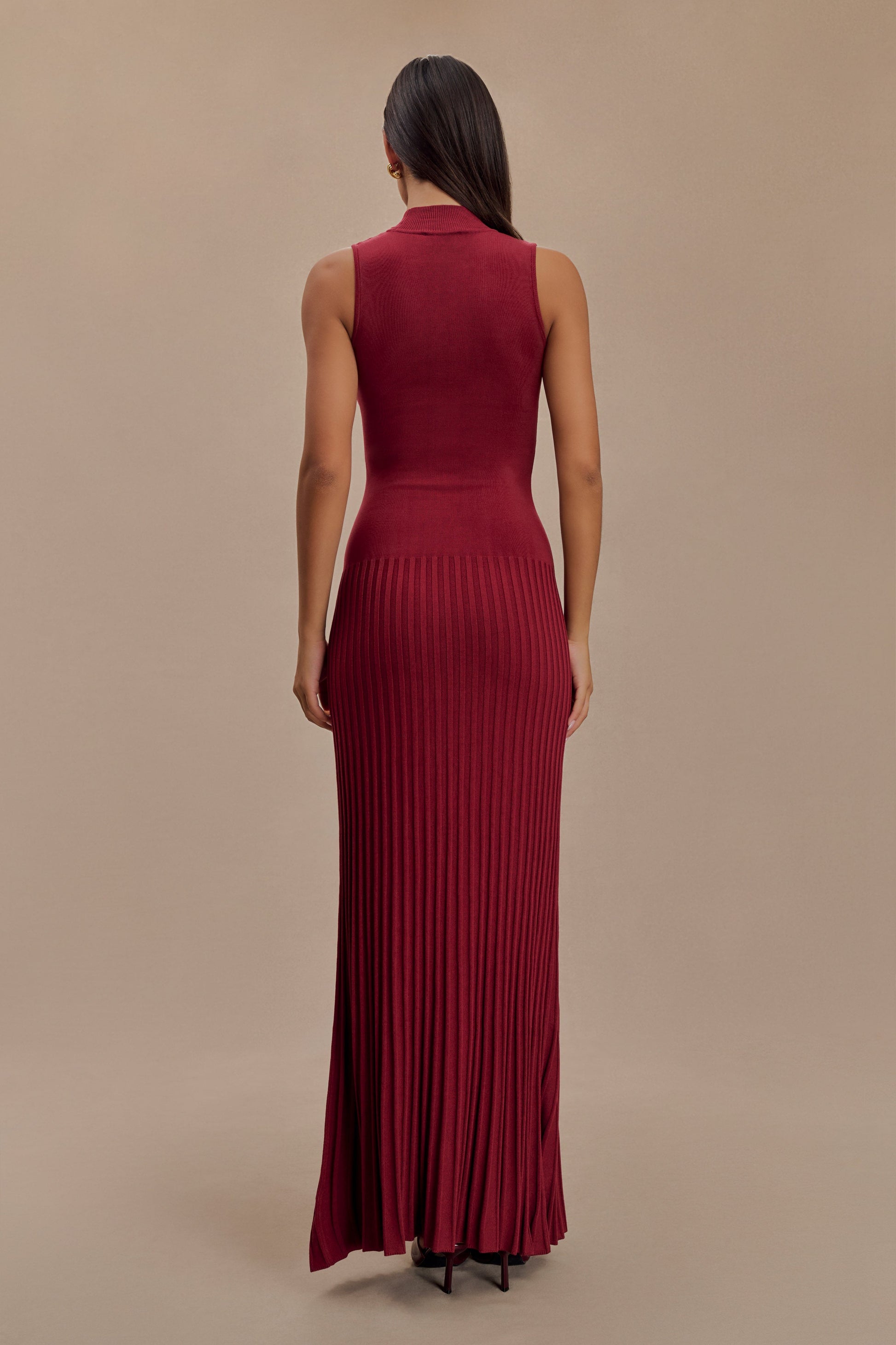 Mavis High Neck Pleated Maxi Dress - Mahogany #2