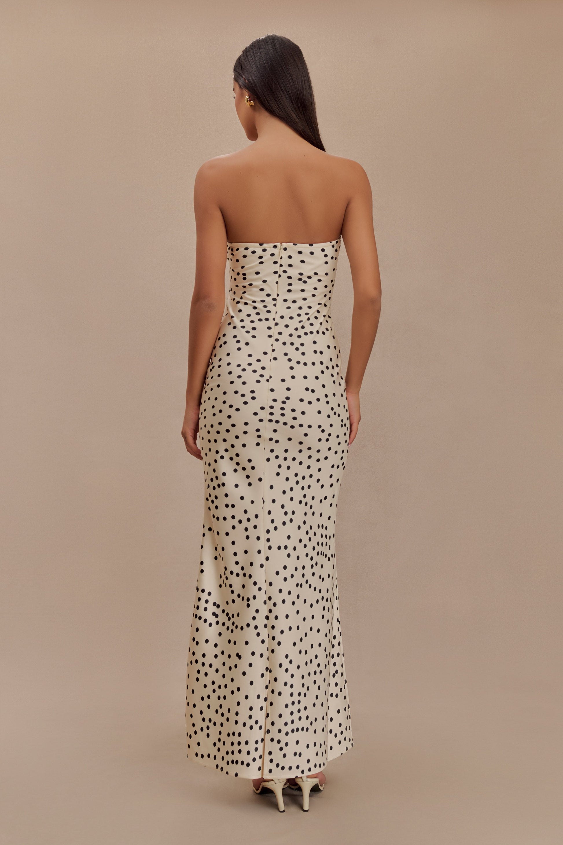 Claudette Strapless Satin Maxi Dress - Polka Dot Print #2