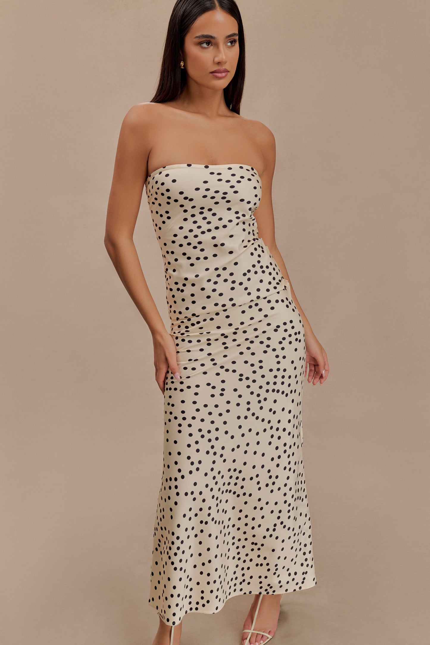 Claudette Strapless Satin Maxi Dress - Polka Dot Print