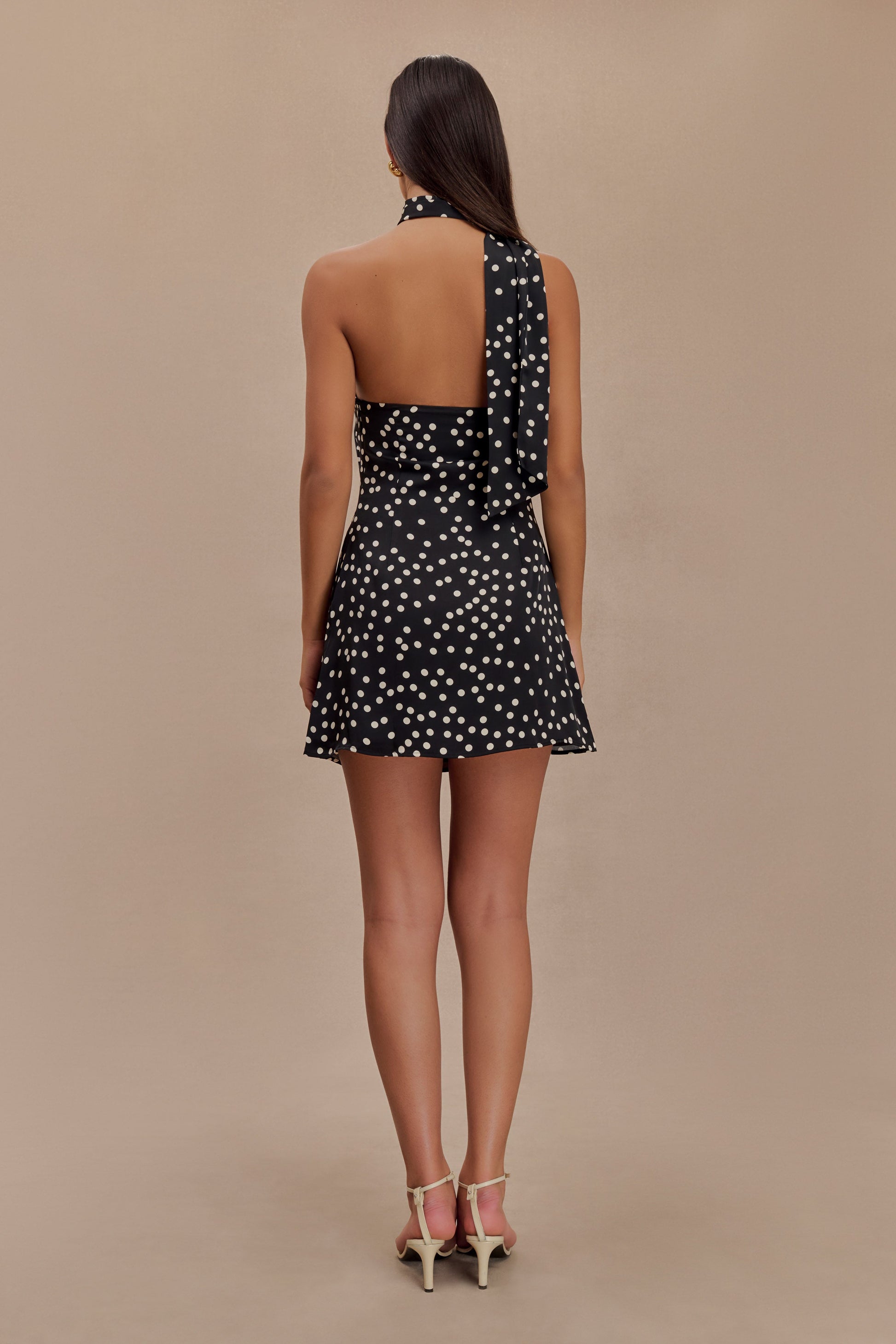 Joan Satin Asymmetrical Mini Dress - Black Polka Dot Print #2