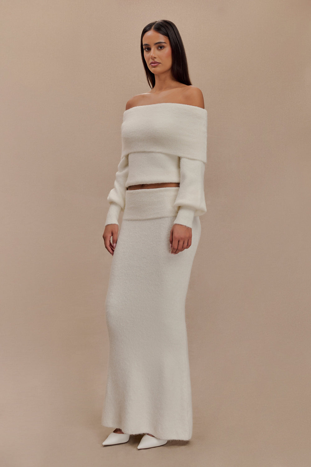 Charlotte Knit Maxi Skirt With Overlay - Ivory