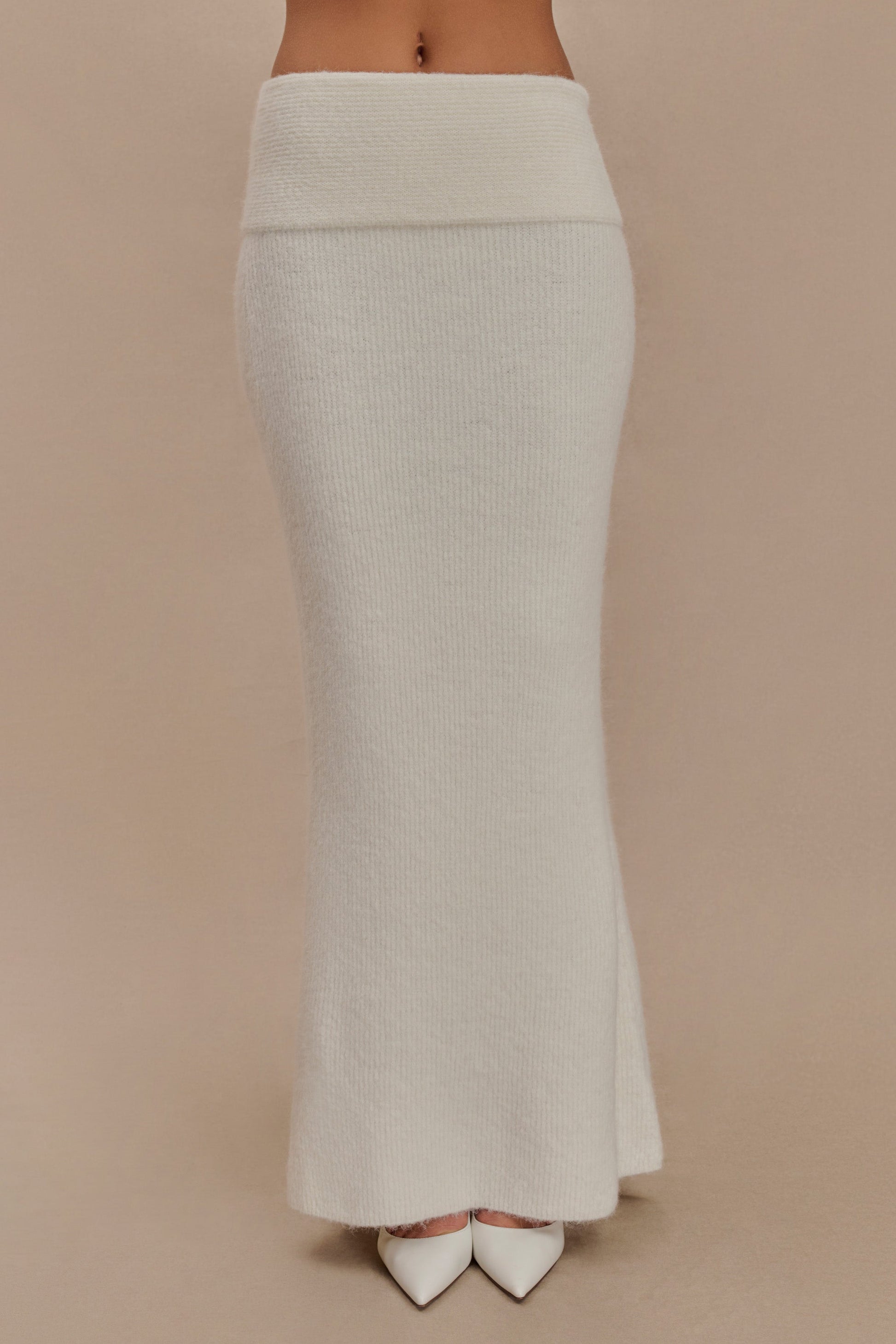 Charlotte Knit Maxi Skirt With Overlay - Ivory #4
