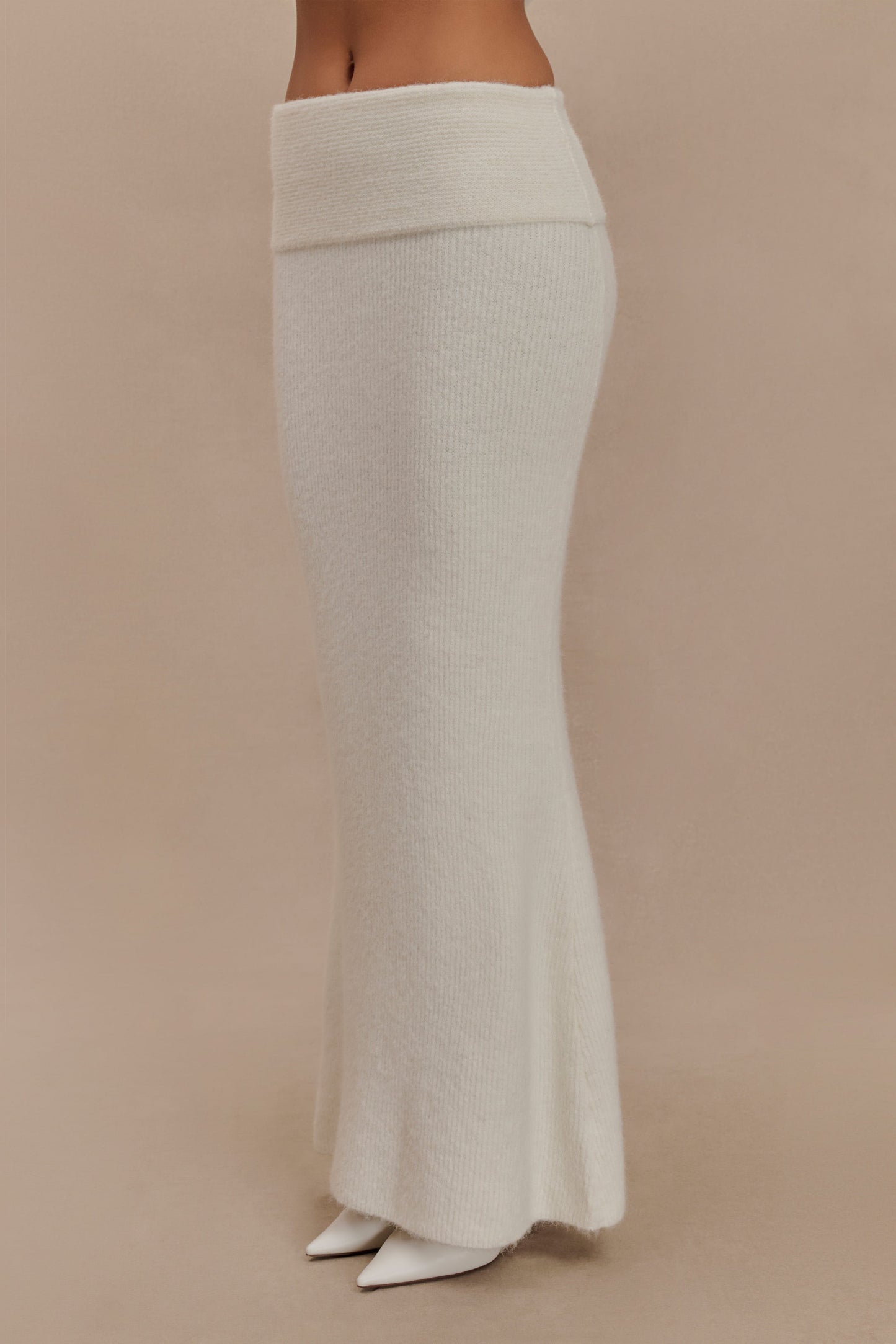 Charlotte Knit Maxi Skirt With Overlay - Ivory