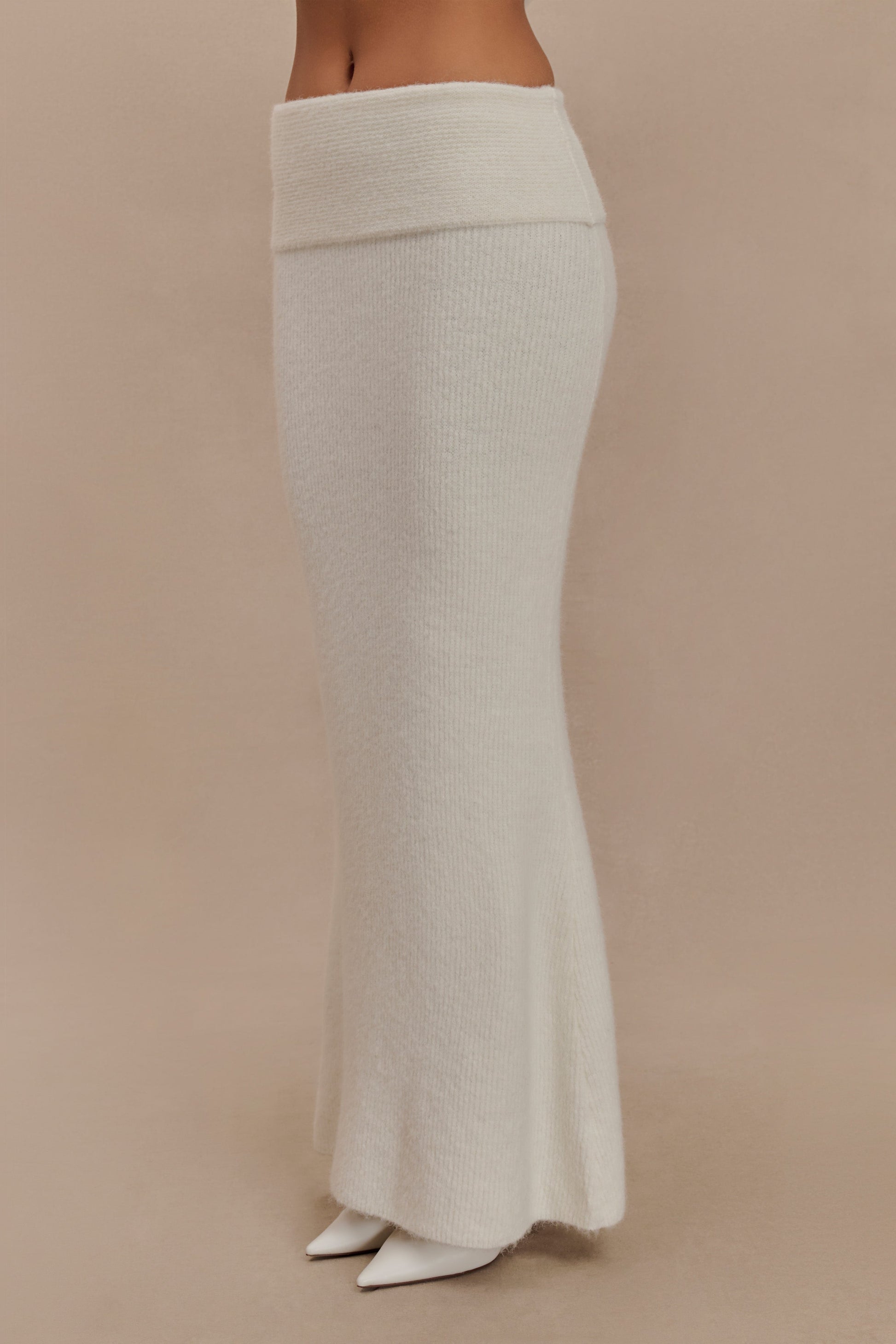 Charlotte Knit Maxi Skirt With Overlay - Ivory #5