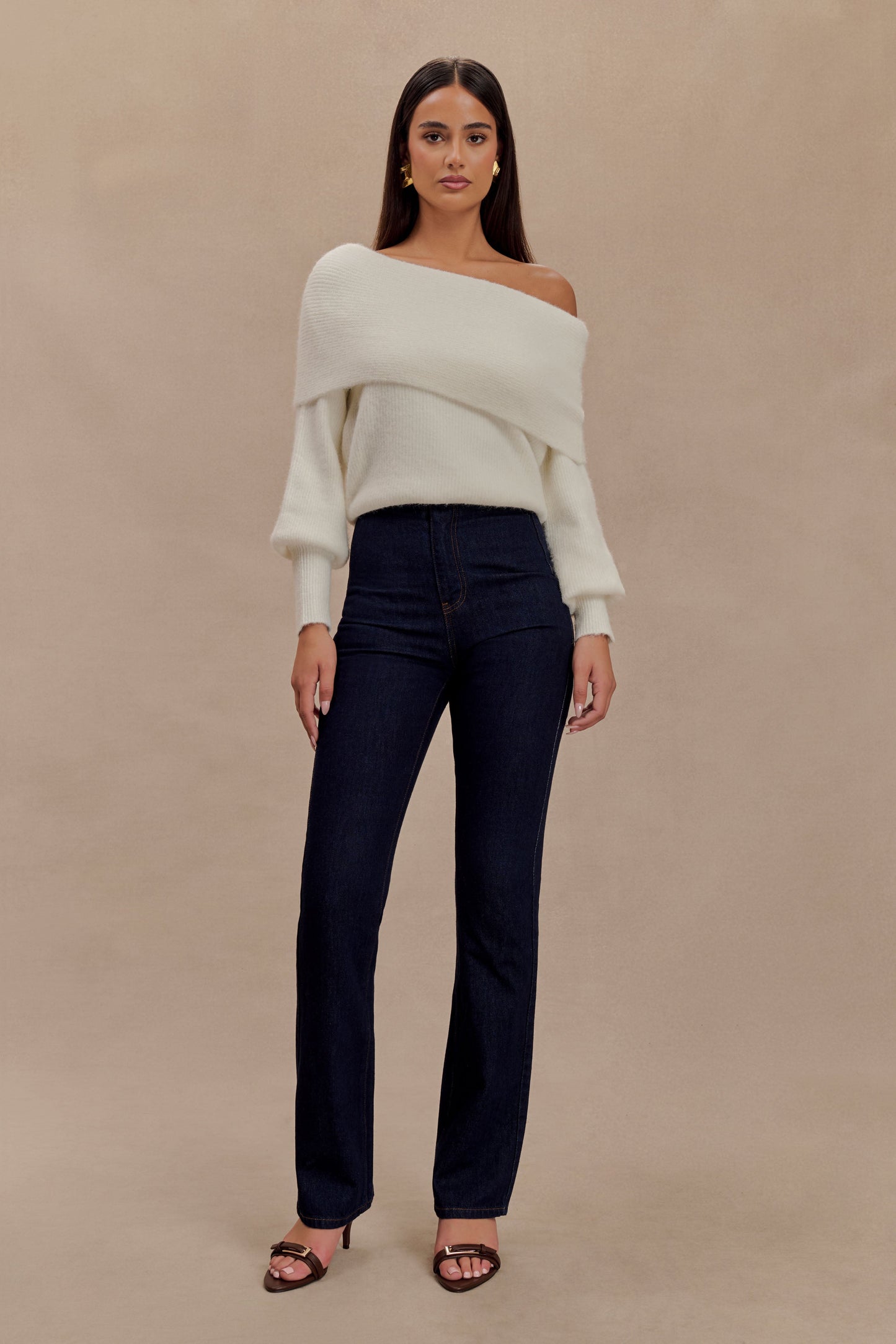 Charlotte Off Shoulder Knit Long Sleeve Top - Ivory