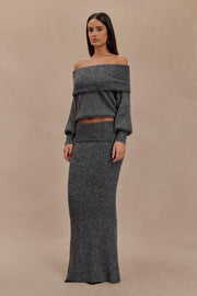 Charlotte Knit Maxi Skirt With Overlay - Charcoal