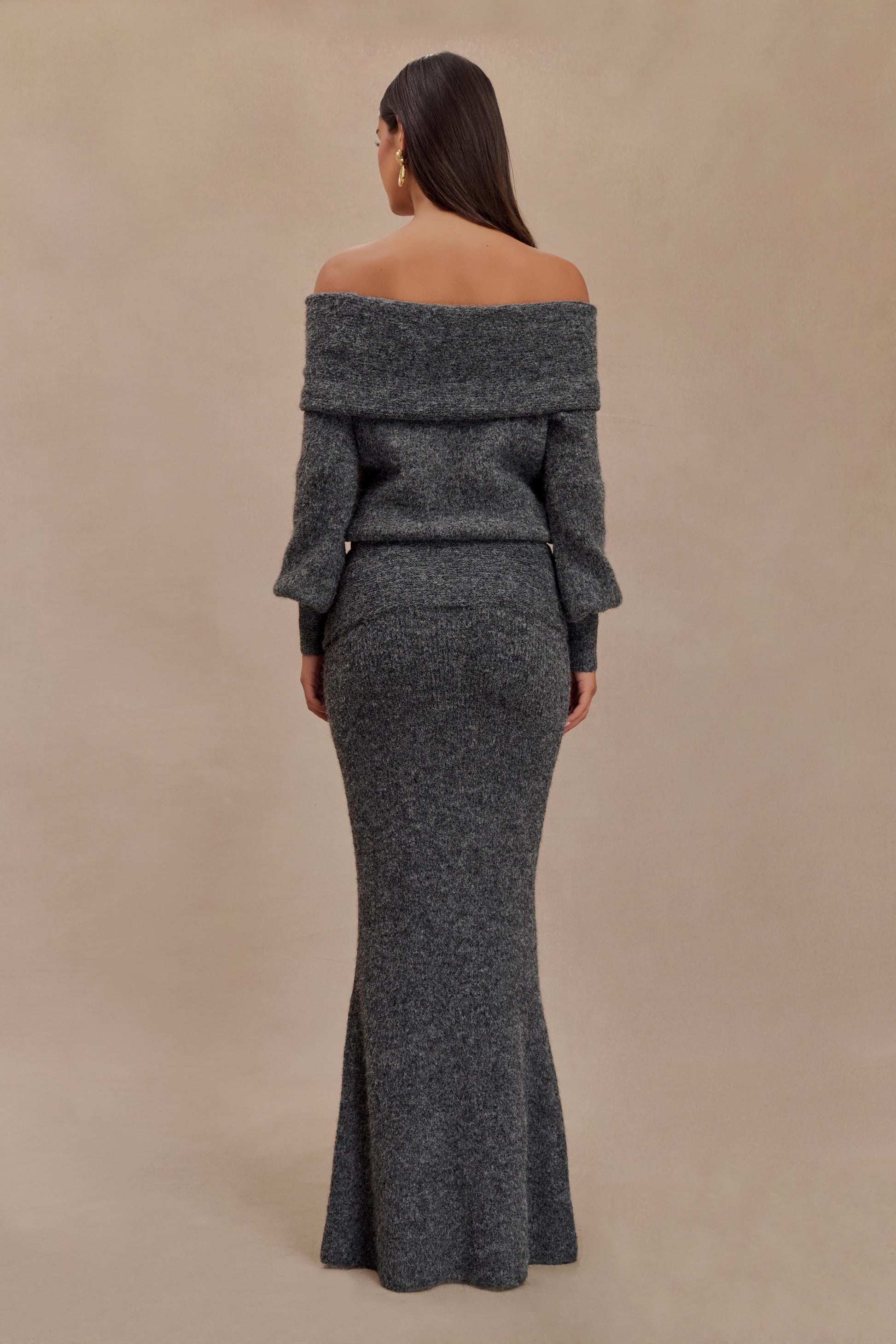 Charlotte Knit Maxi Skirt With Overlay - Charcoal #2