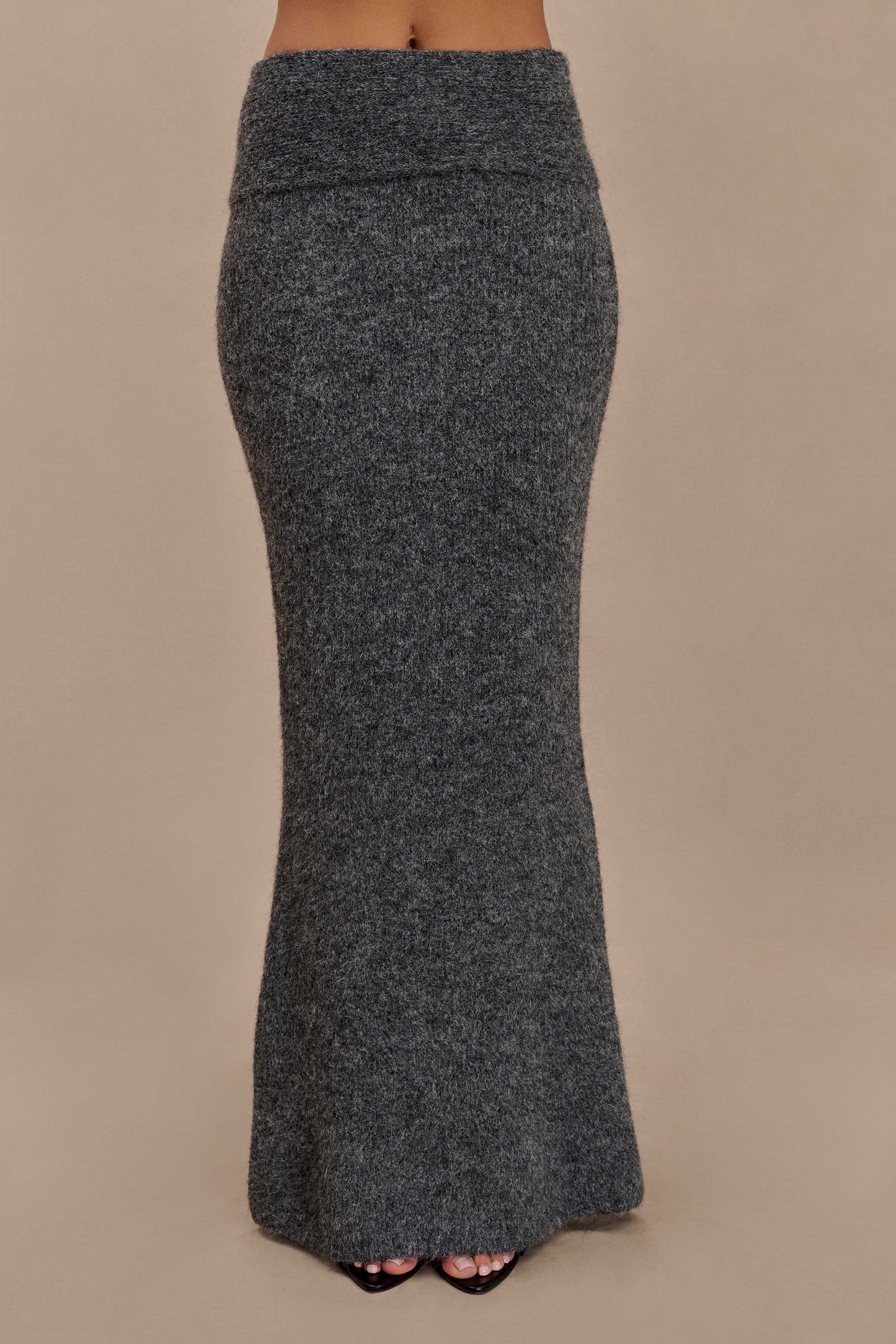 Charlotte Knit Maxi Skirt With Overlay - Charcoal