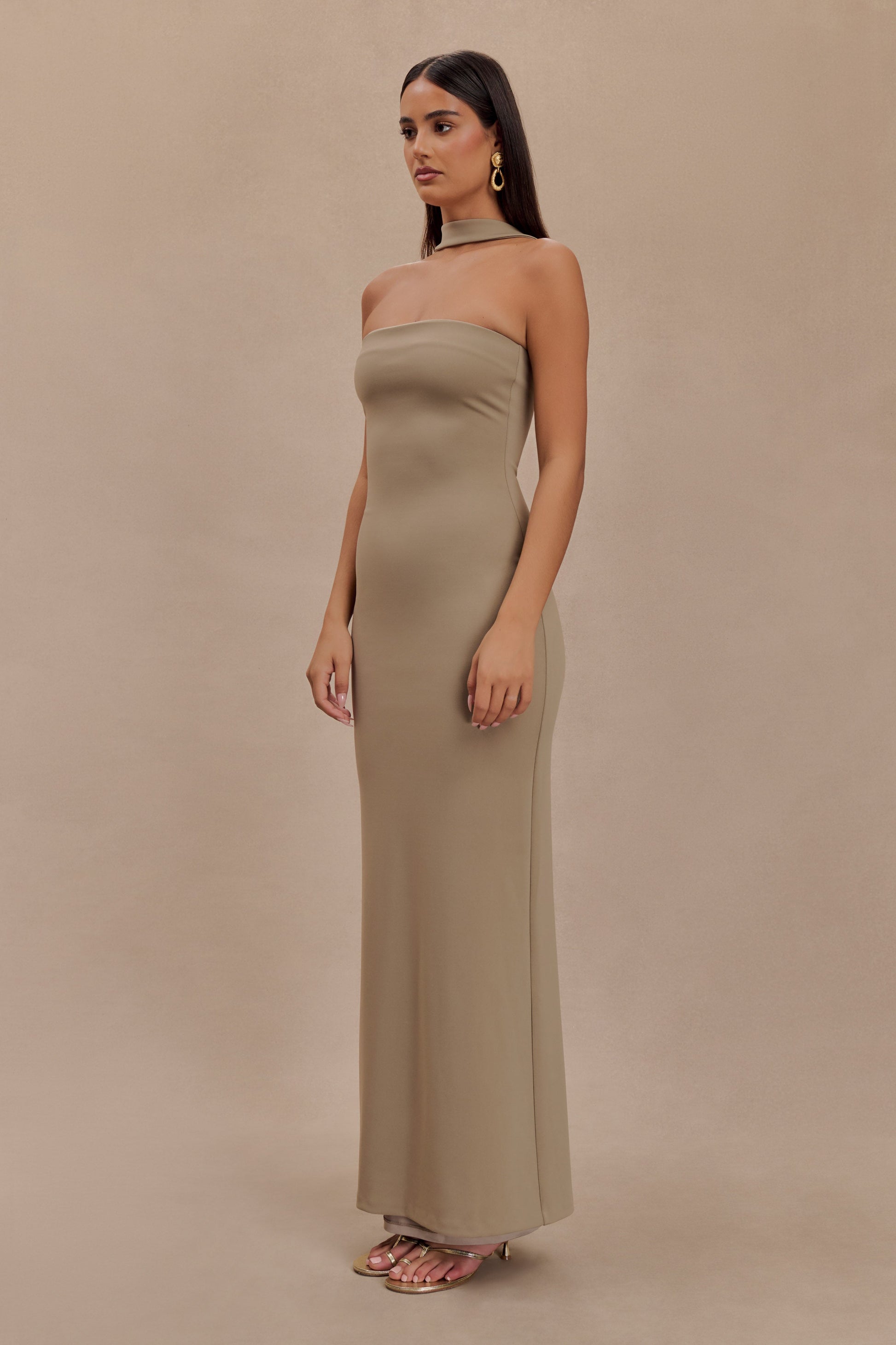 Velma Halter Collar Maxi Dress - Mushroom #4