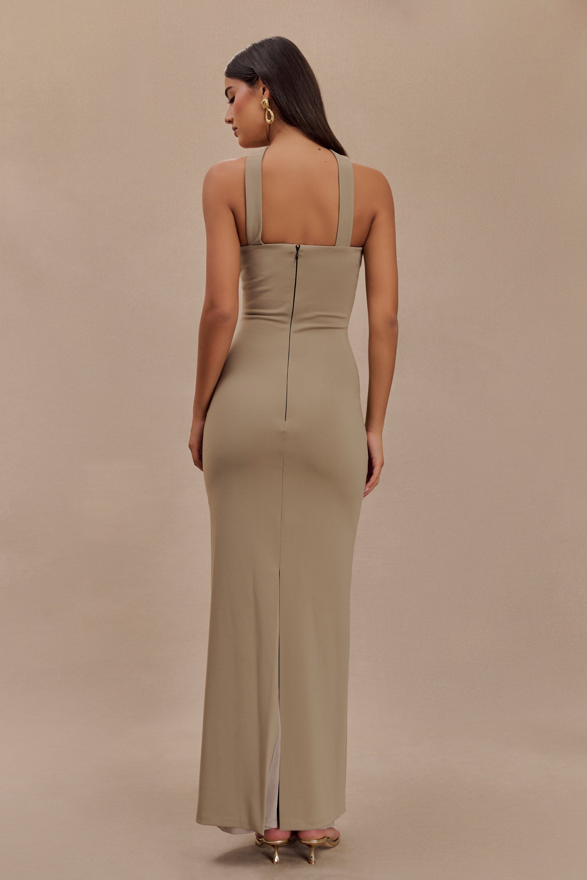 Velma Halter Collar Maxi Dress - Mushroom #2