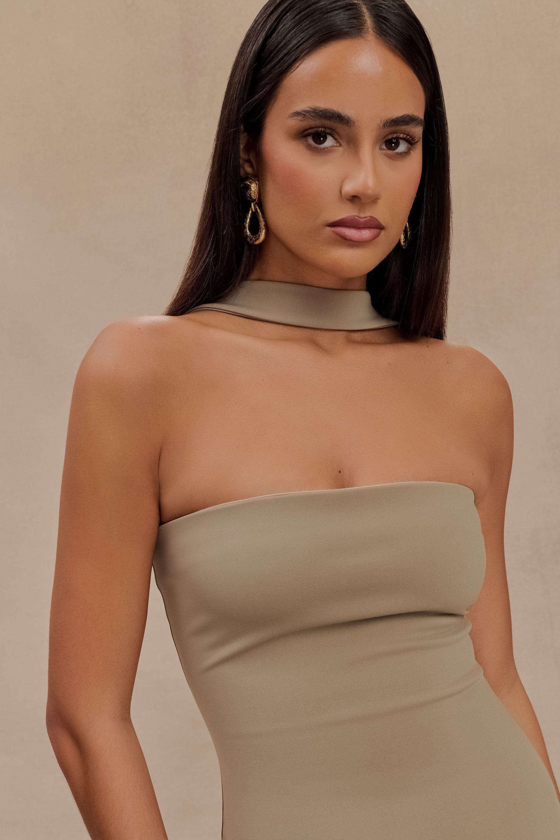 Velma Halter Collar Maxi Dress - Mushroom #3