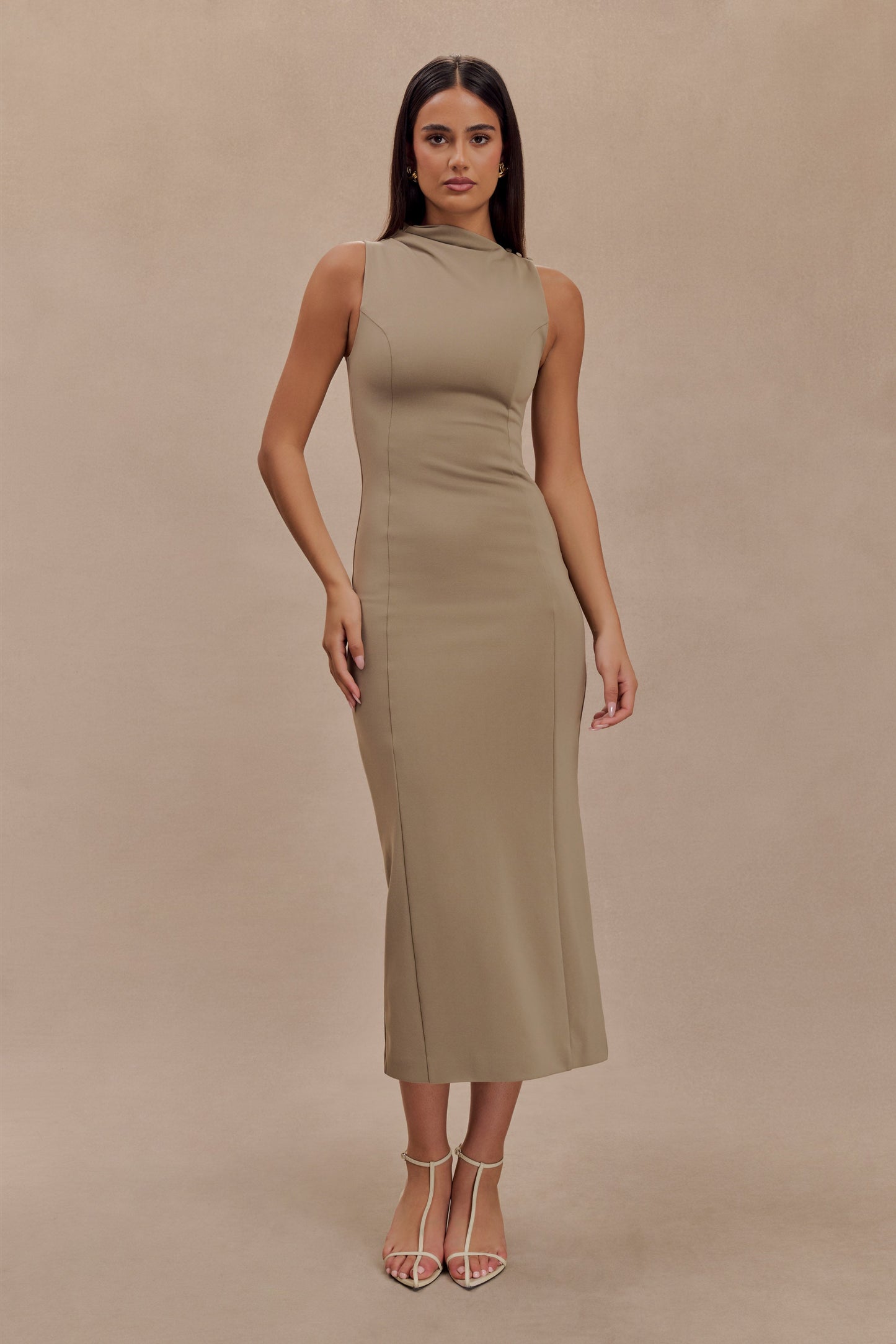 Taylor Draped Stretch Crepe Maxi Dress - Mushroom