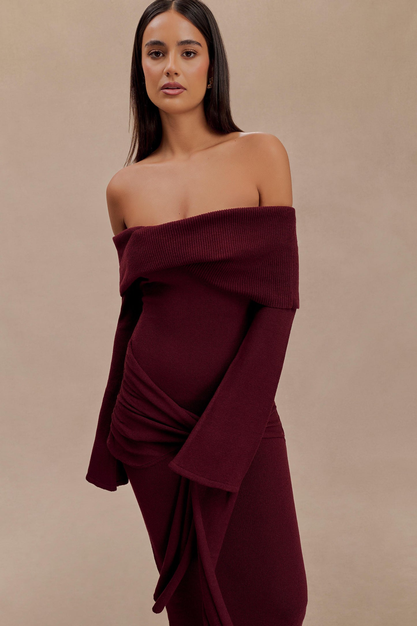 Cameron Off Shoulder Tie Maxi Dress - Merlot