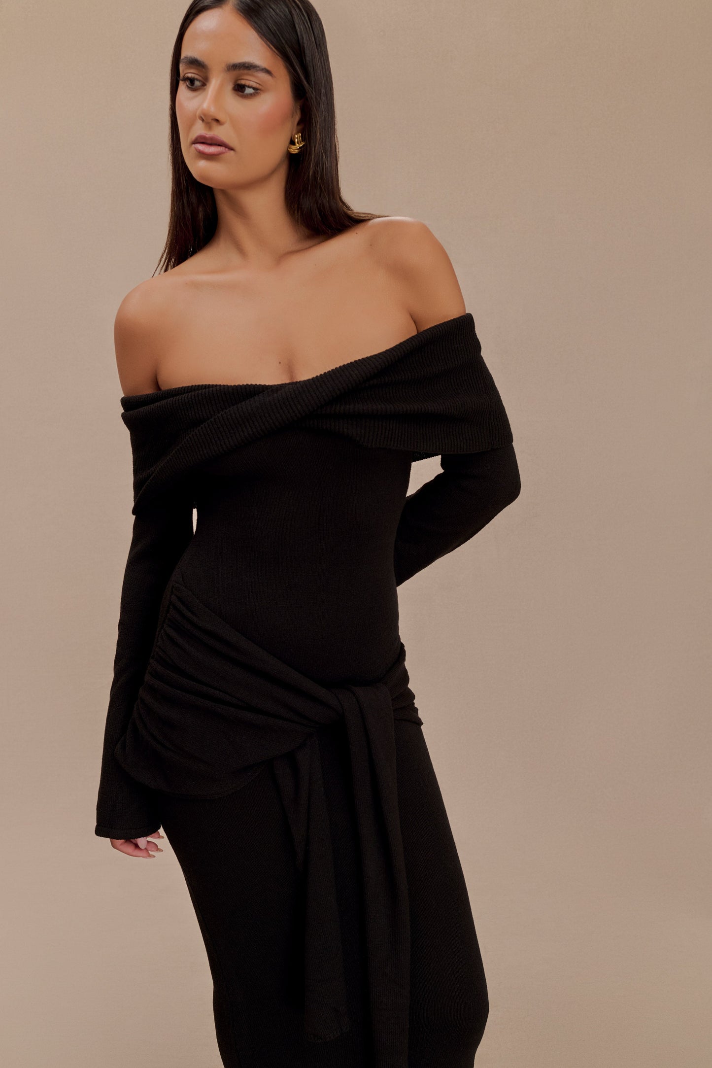 Cameron Off Shoulder Tie Maxi Dress - Black