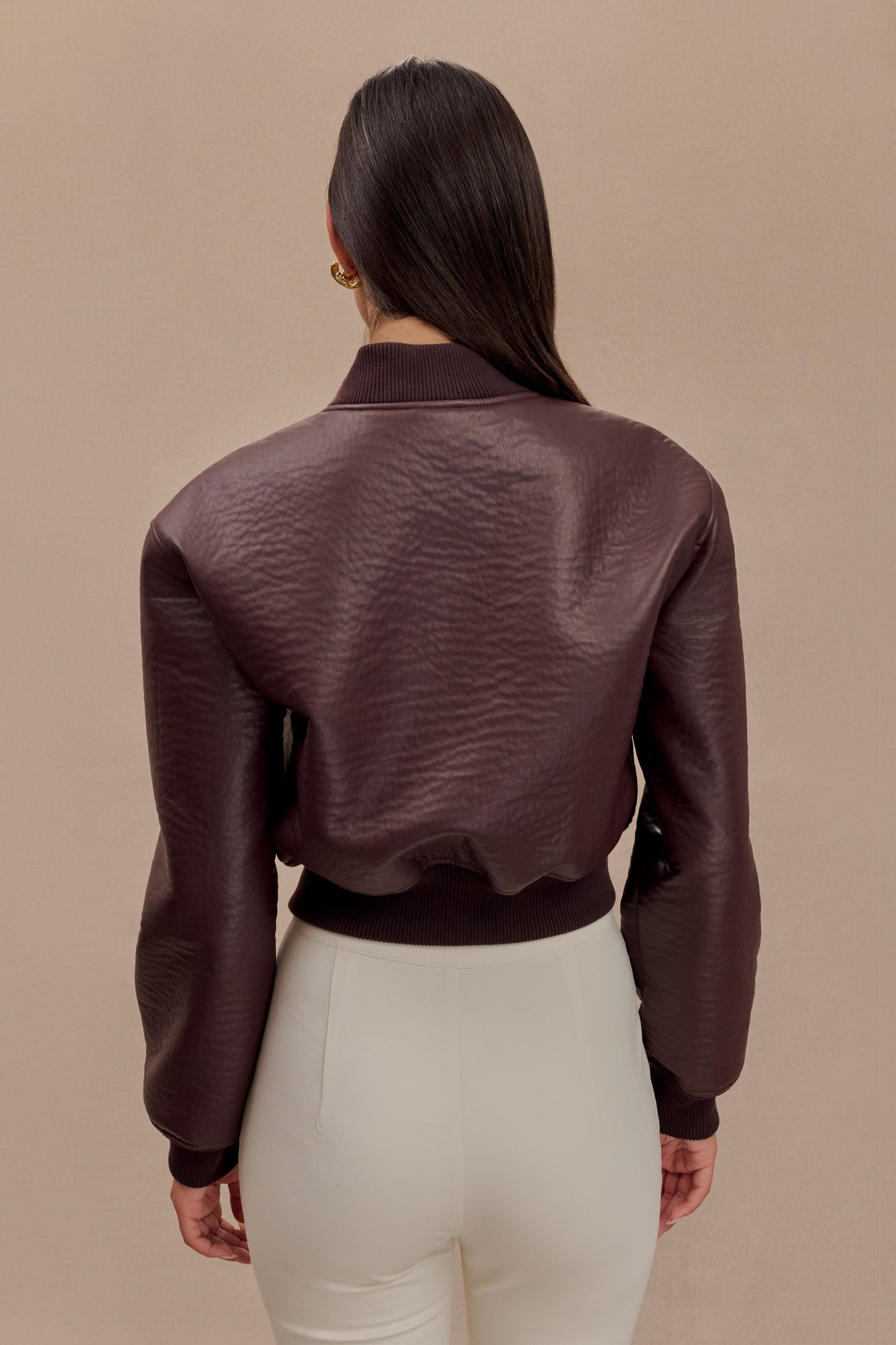 Codi Faux Leather Bomber Jacket - Merlot