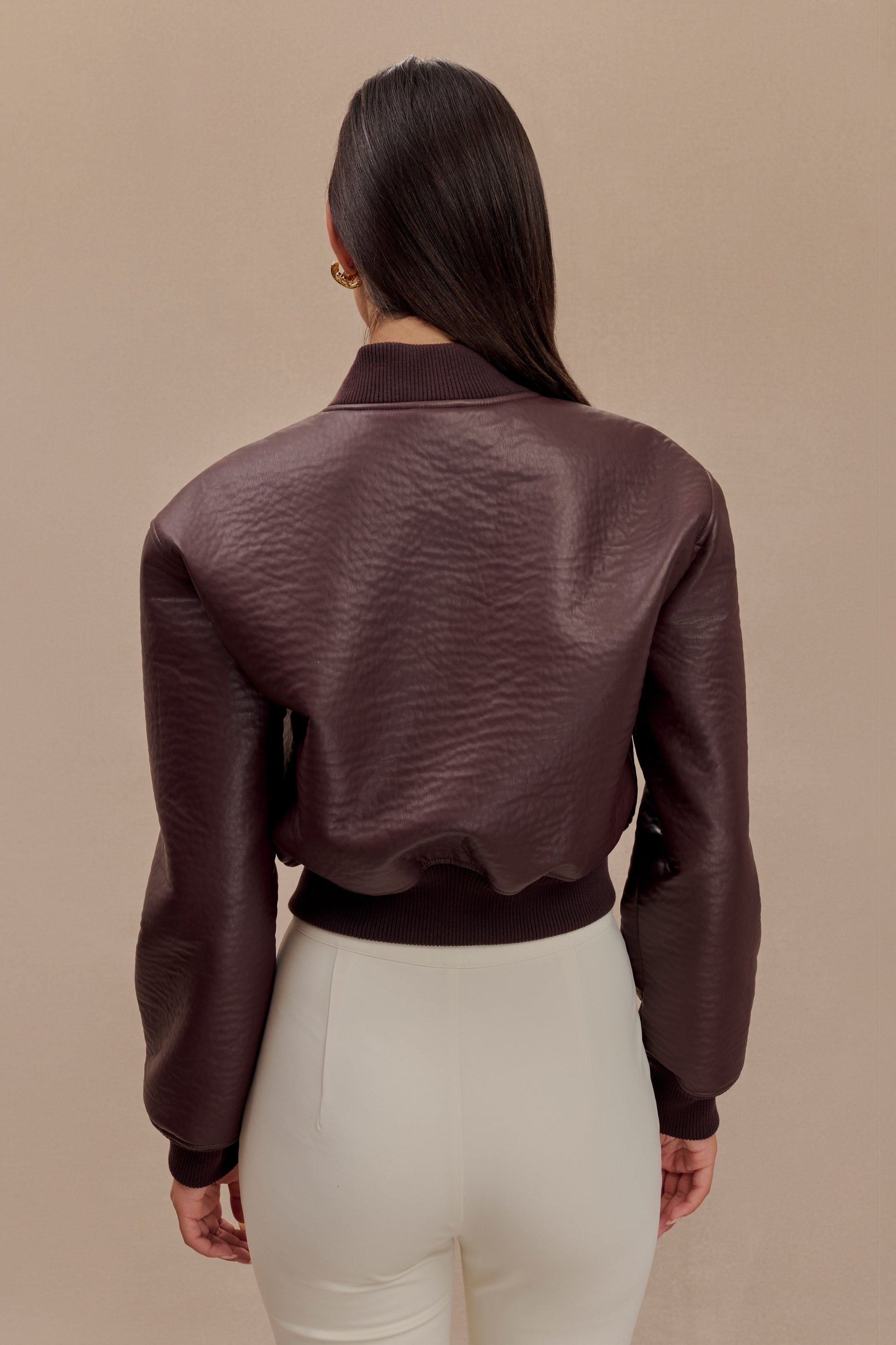 Codi Faux Leather Bomber Jacket - Merlot #4