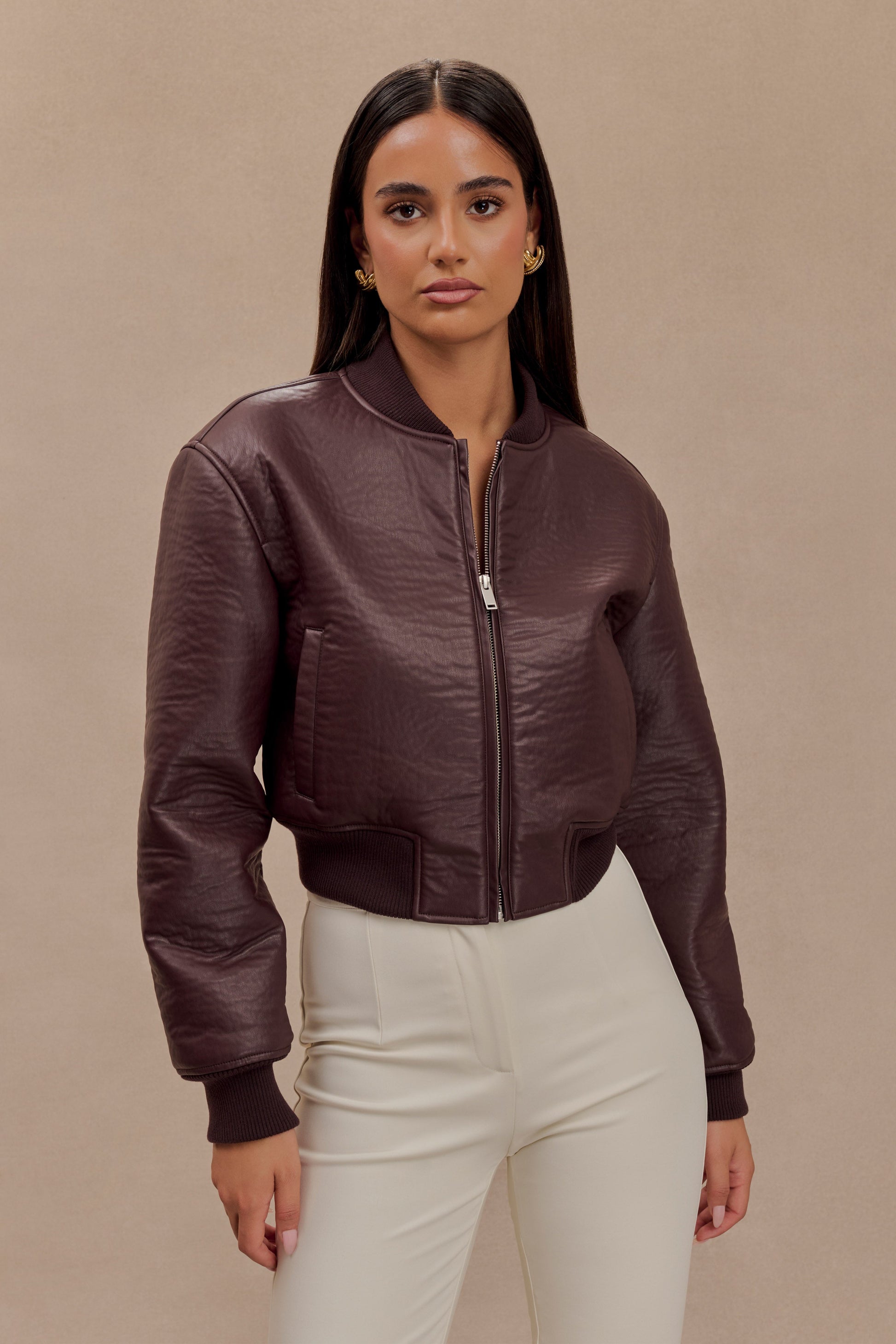 Codi Faux Leather Bomber Jacket - Merlot #3