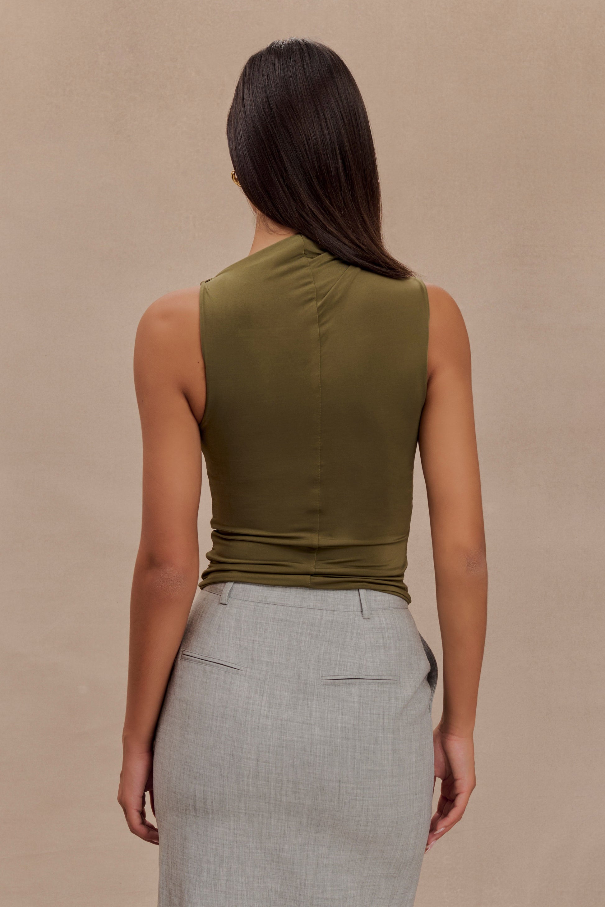 Hadleigh Sleeveless Slinky Top - Dark Olive #2
