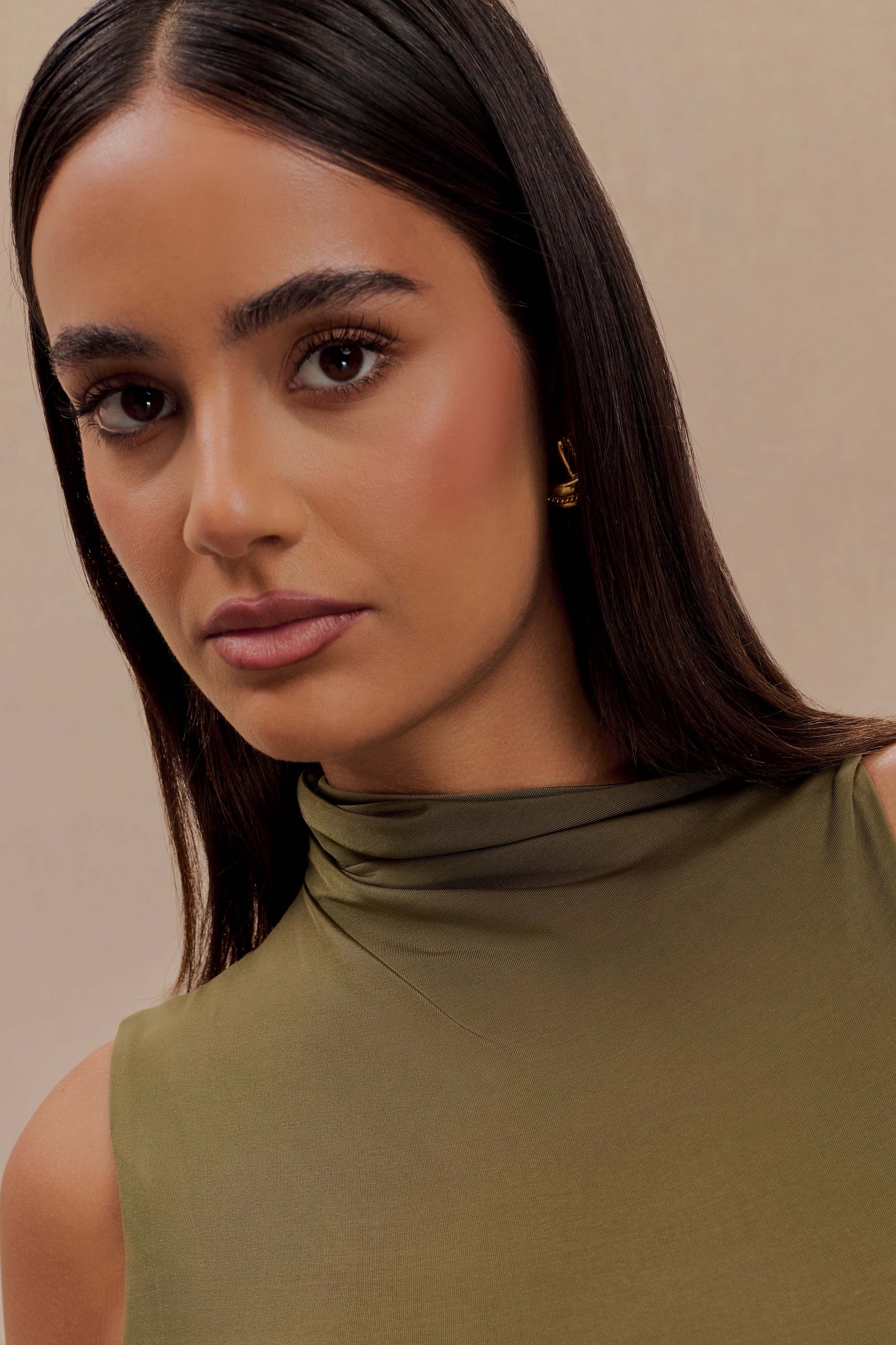 Hadleigh Sleeveless Slinky Top - Dark Olive #4