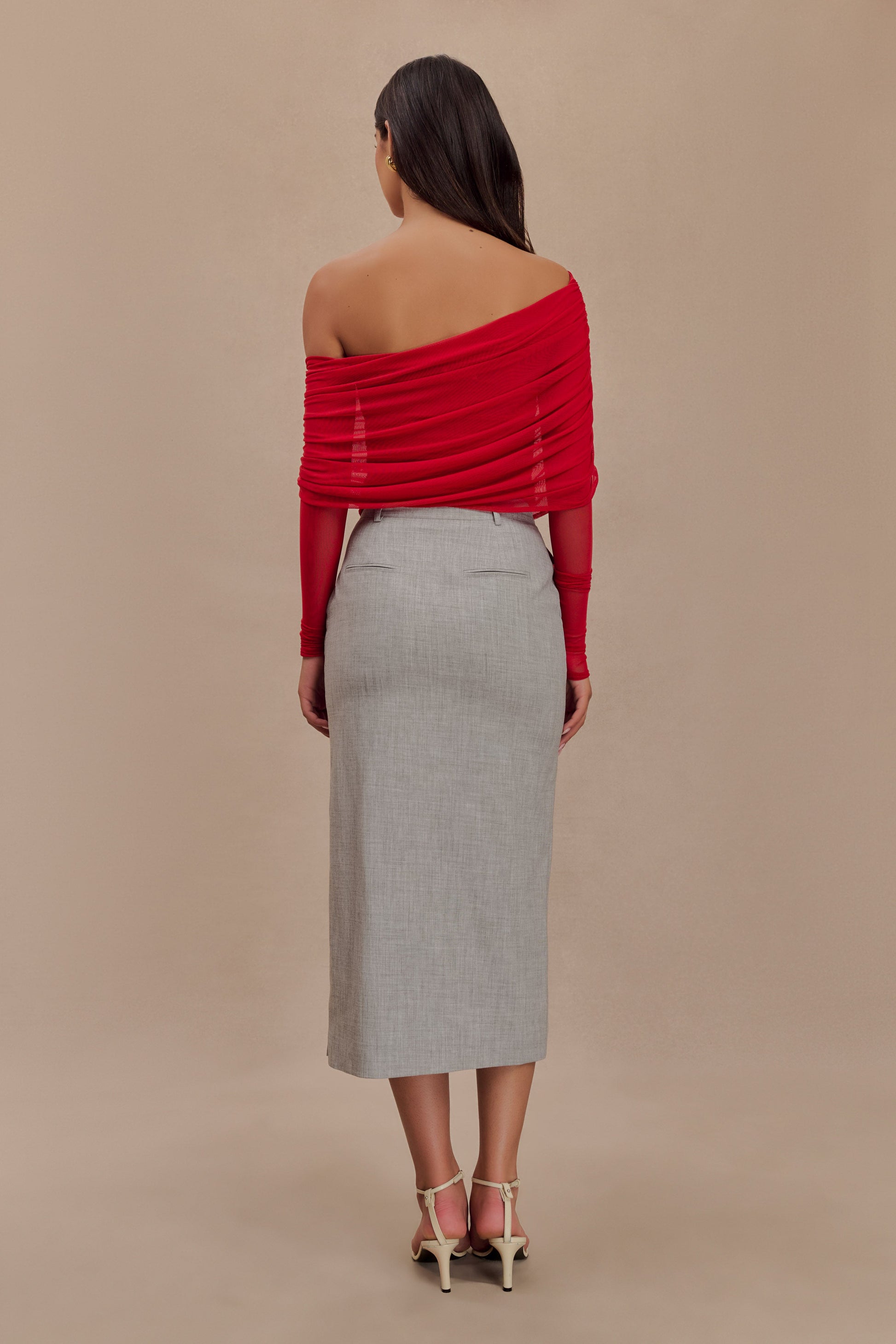 Everly Sheer Mesh Off Shoulder Top - Ruby #5