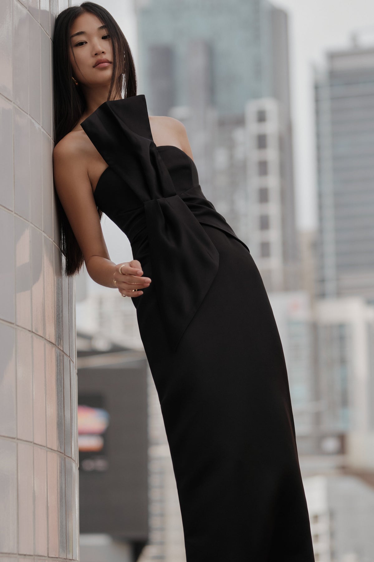 Cyrill Strapless Satin Structured Maxi Dress - Black #8