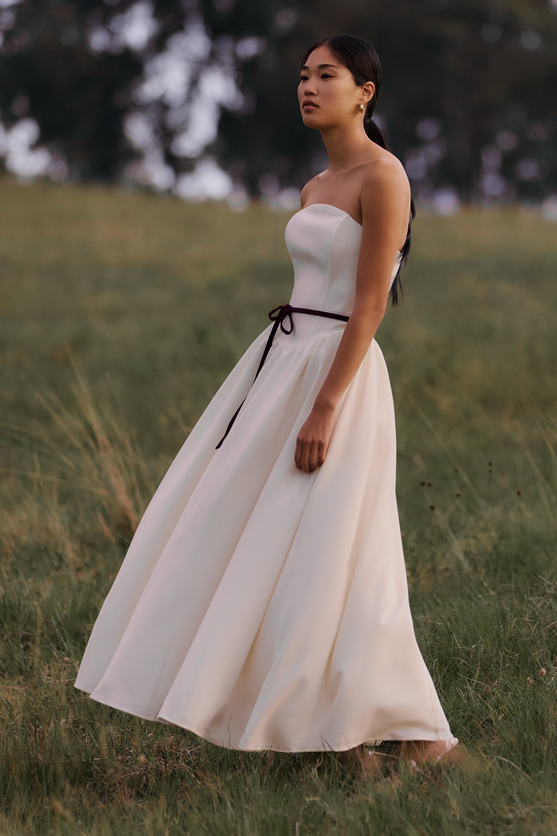 Penny Strapless Contrast Midi Dress - Ivory & Burgundy #2